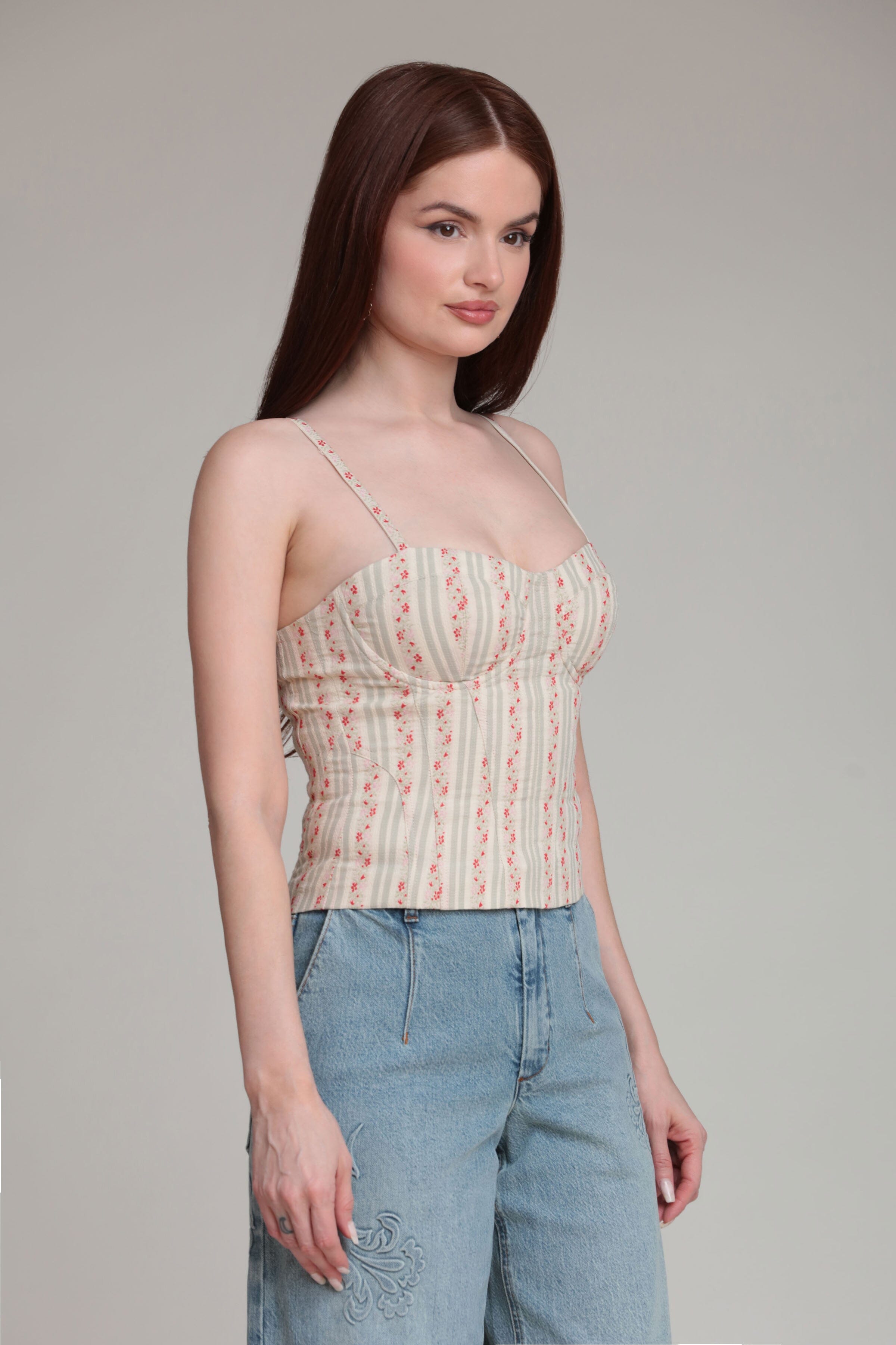 Multicolor stripe cotton corset top with adjustable spaghetti straps - women's cute cotton tops by Avec Les Filles