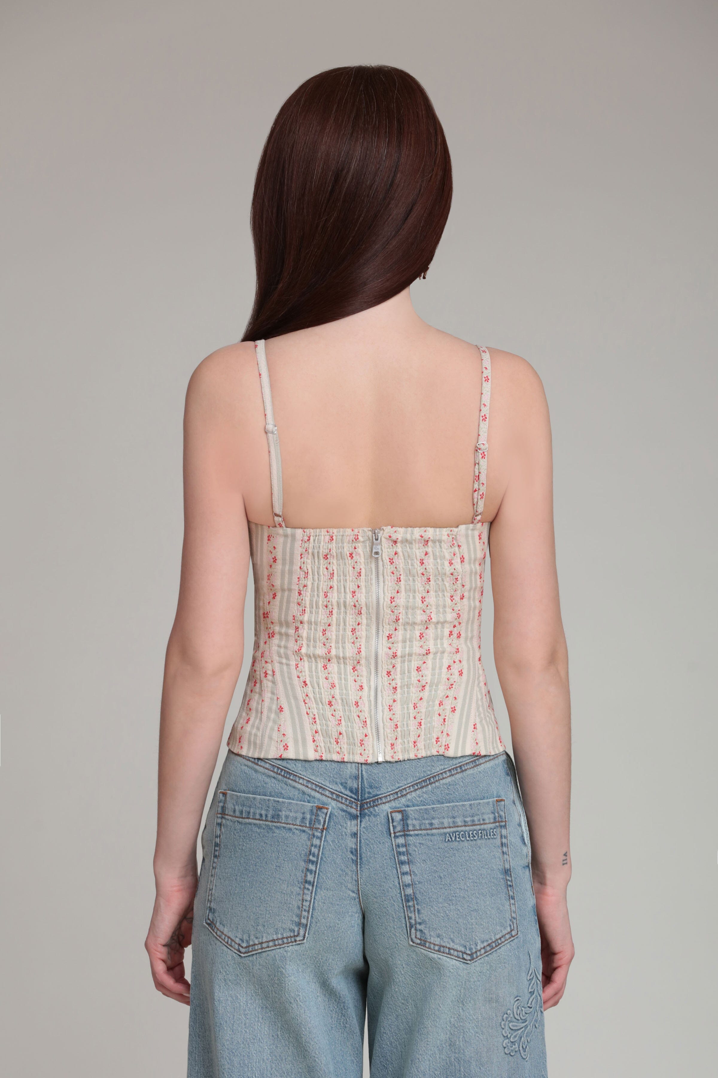 Multicolor stripe cotton floral top with adjustable spaghetti straps - Shop women's cotton tops by Avec Les Filles