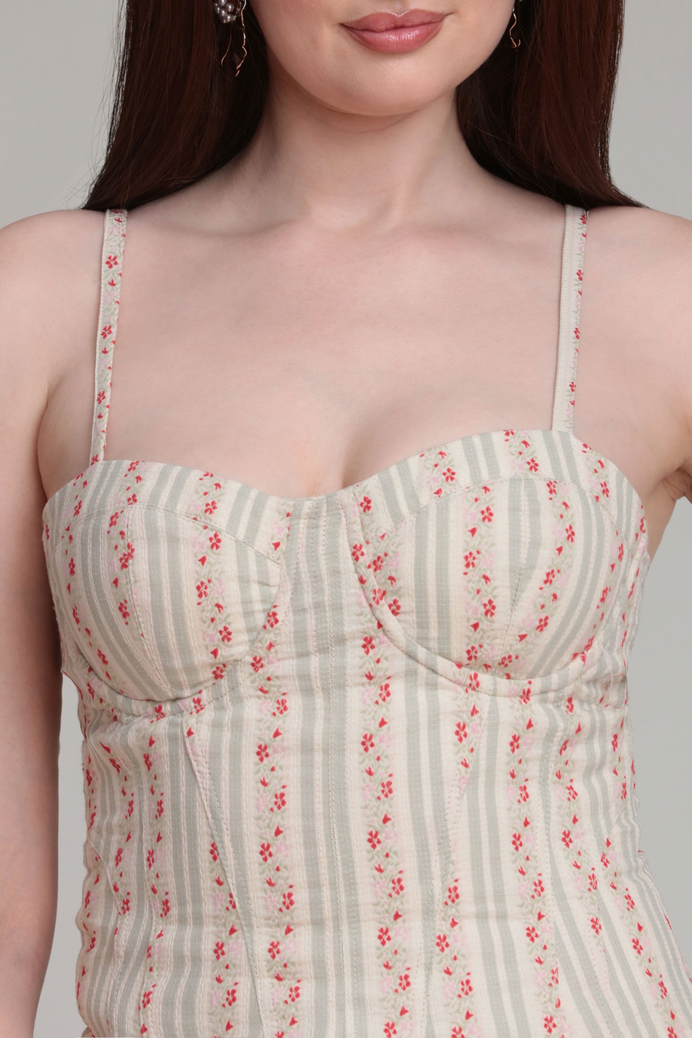 multicolor stripe cotton floral women's sleeveless top with adjustable spaghetti straps by Avec Les Filles