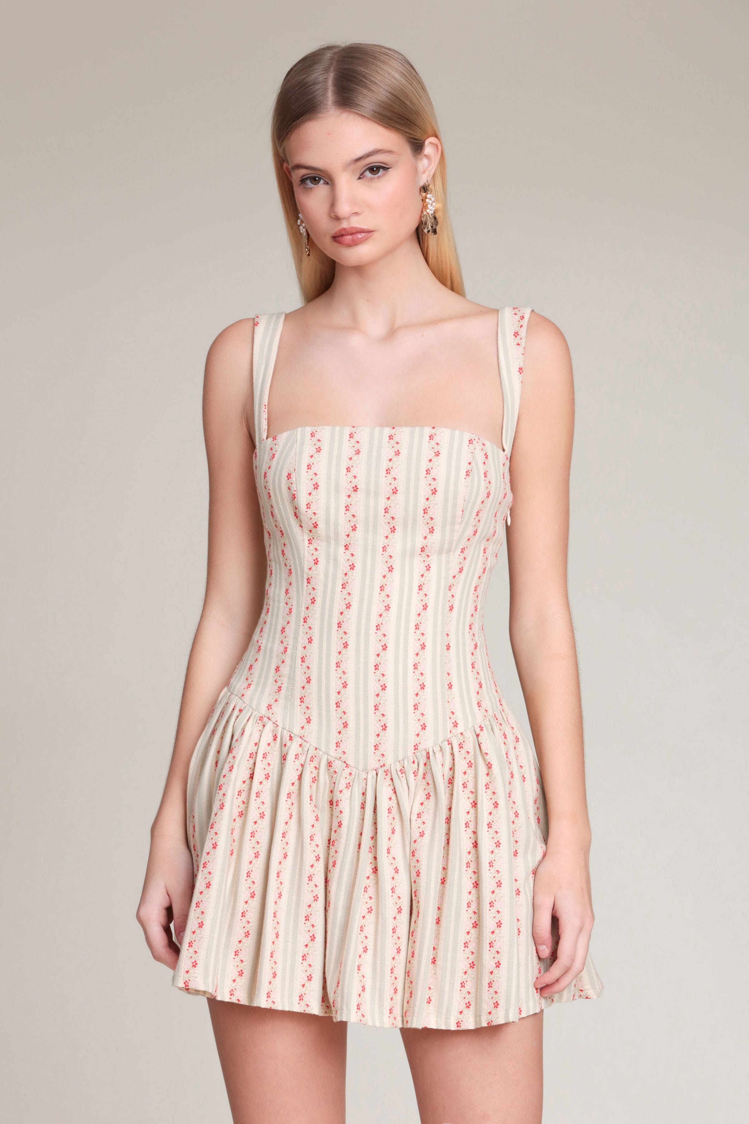 Cotton multicolor floral womens mini dress with a square neckline - Shop cute mini dresses by Avec Les Filles