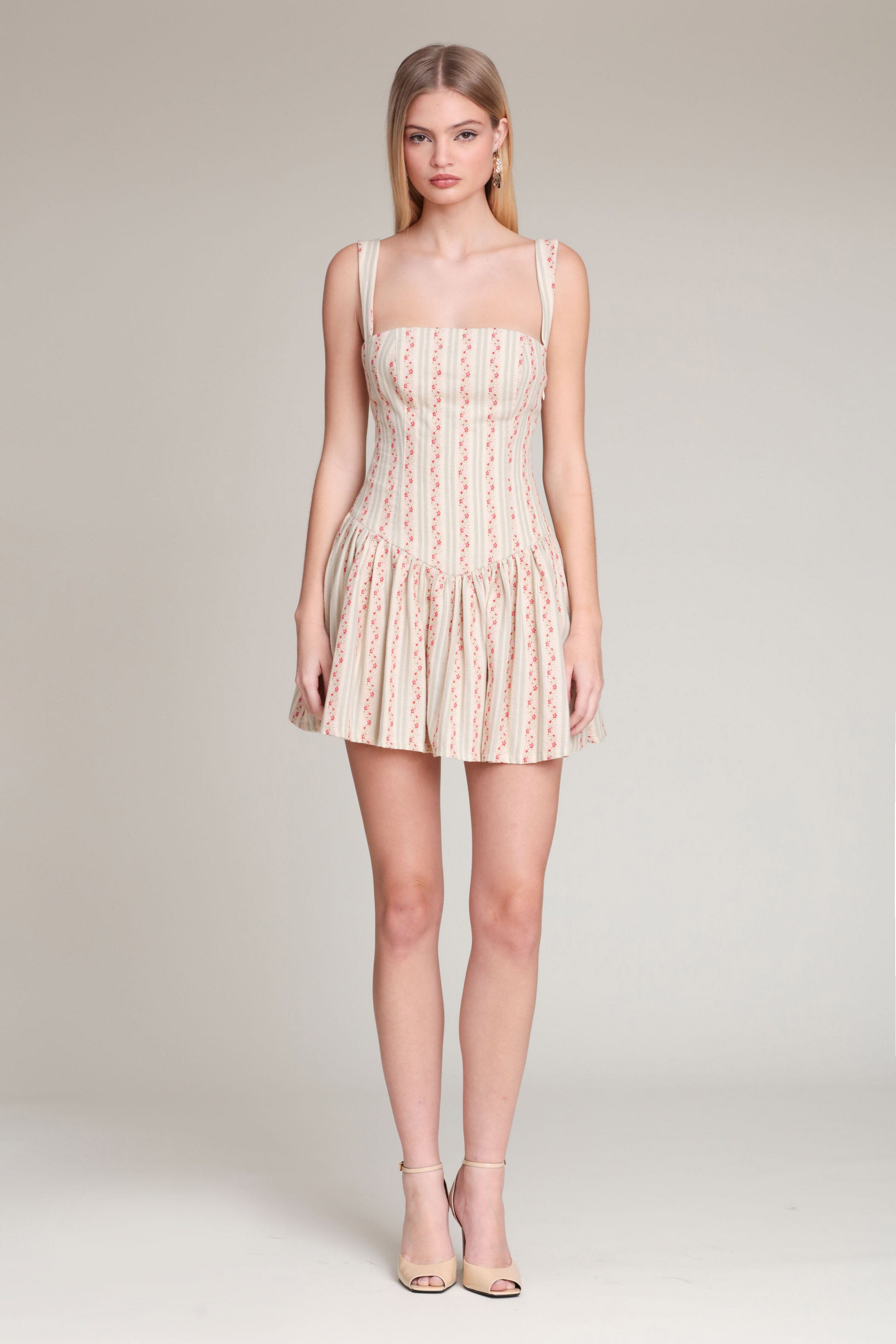 Multicolor floral cotton mini dress with a square neck and flared skirt - Shop cute mini dresses by Avec Les Filles