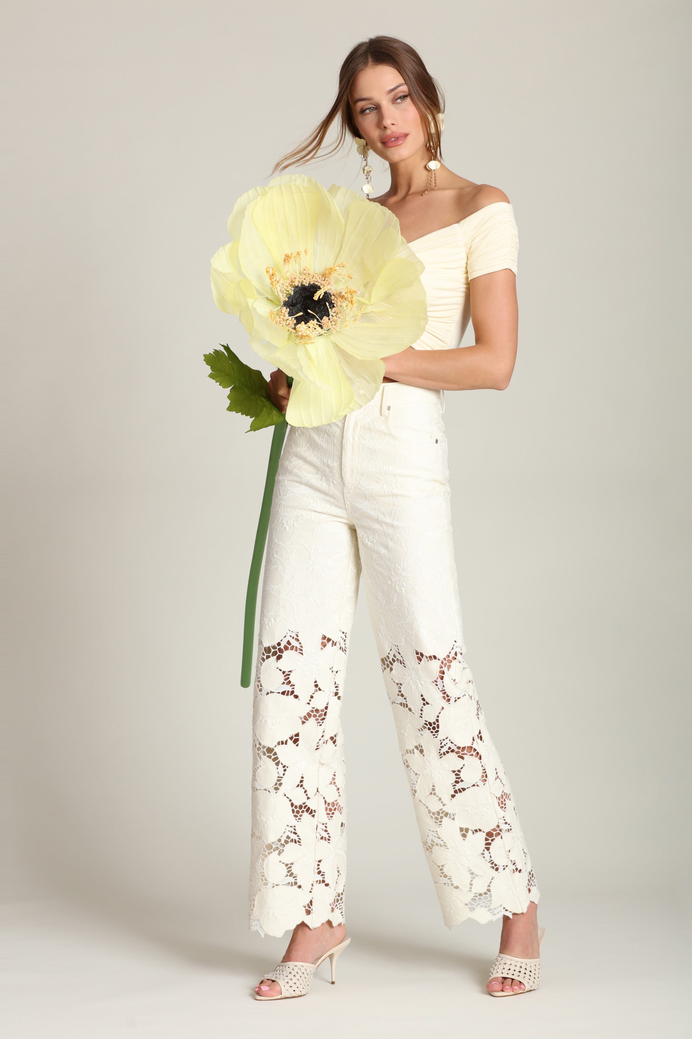 Lace off white, floral guipure wide leg pants - Shop women’s cute pants by Avec Les Filles