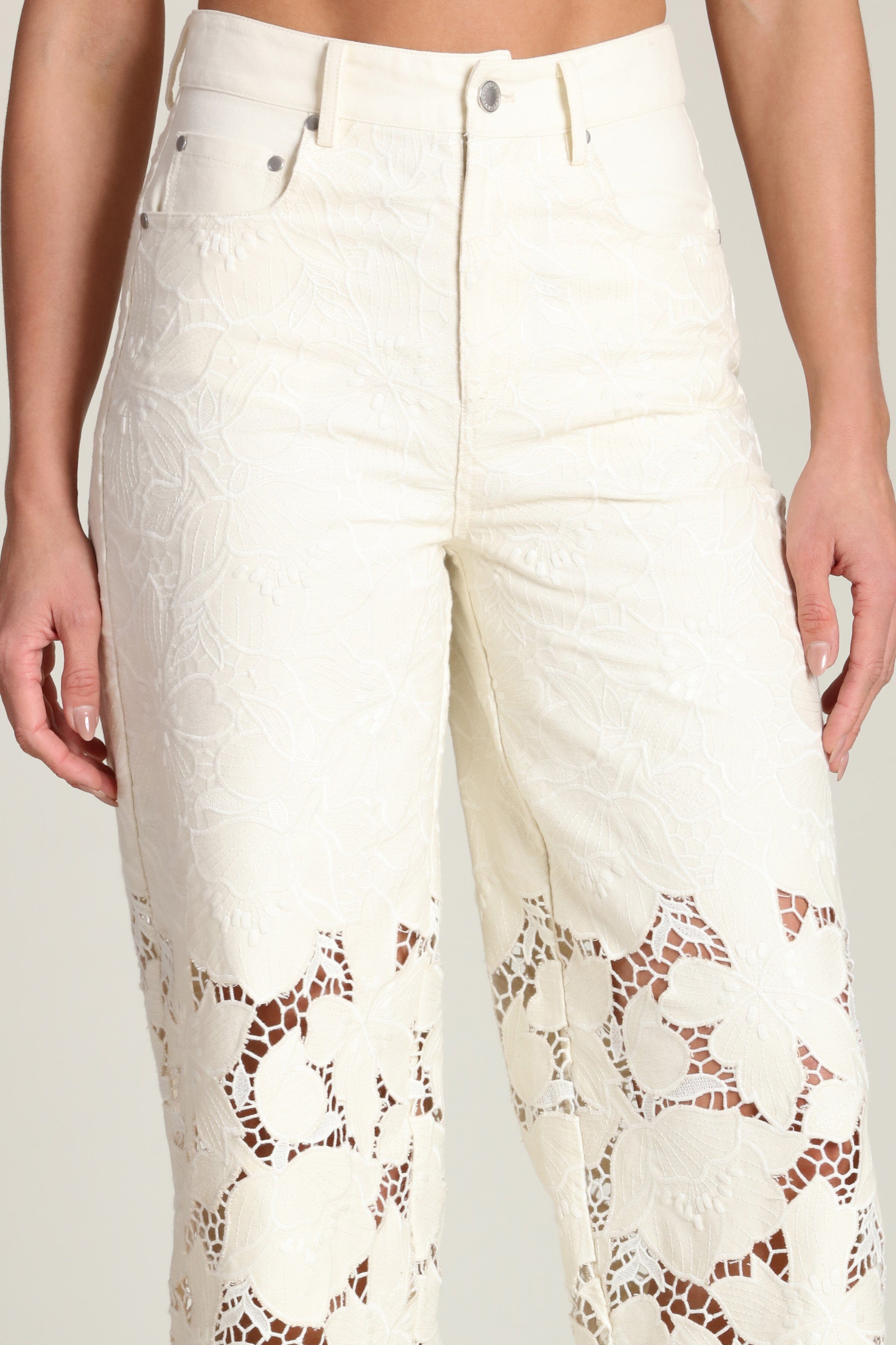 Floral guipure lace off white wide leg pants - Shop women’s cute pants by Avec Les Filles