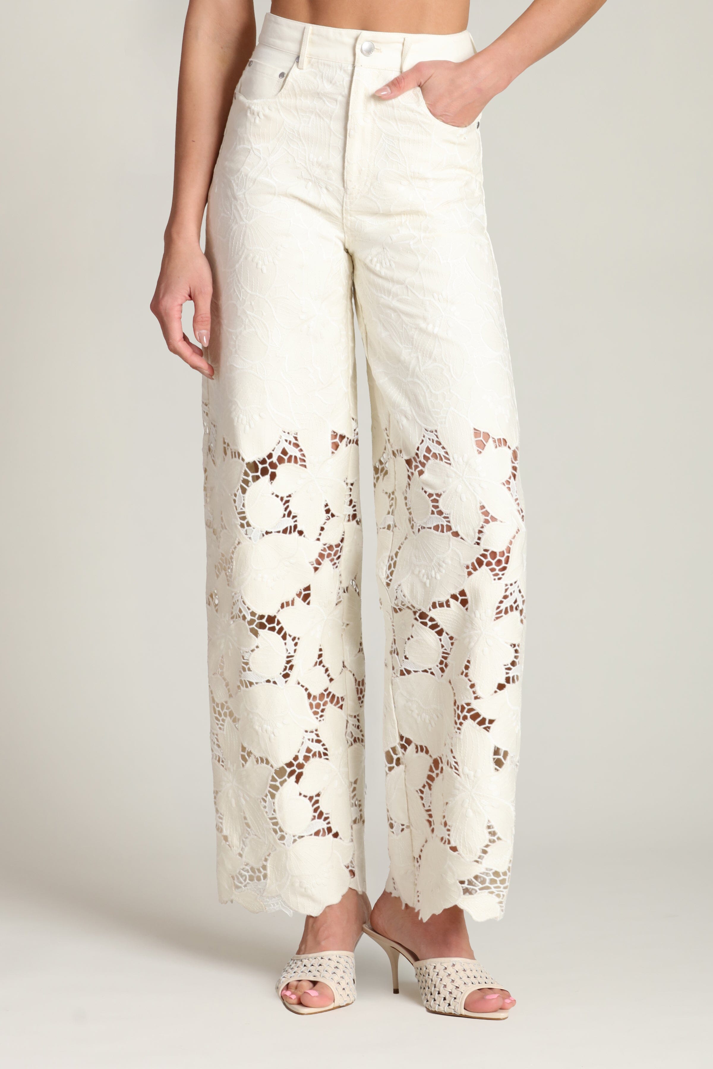 Guipure Lace Wide Leg Jeans Pants Avec Les Filles 