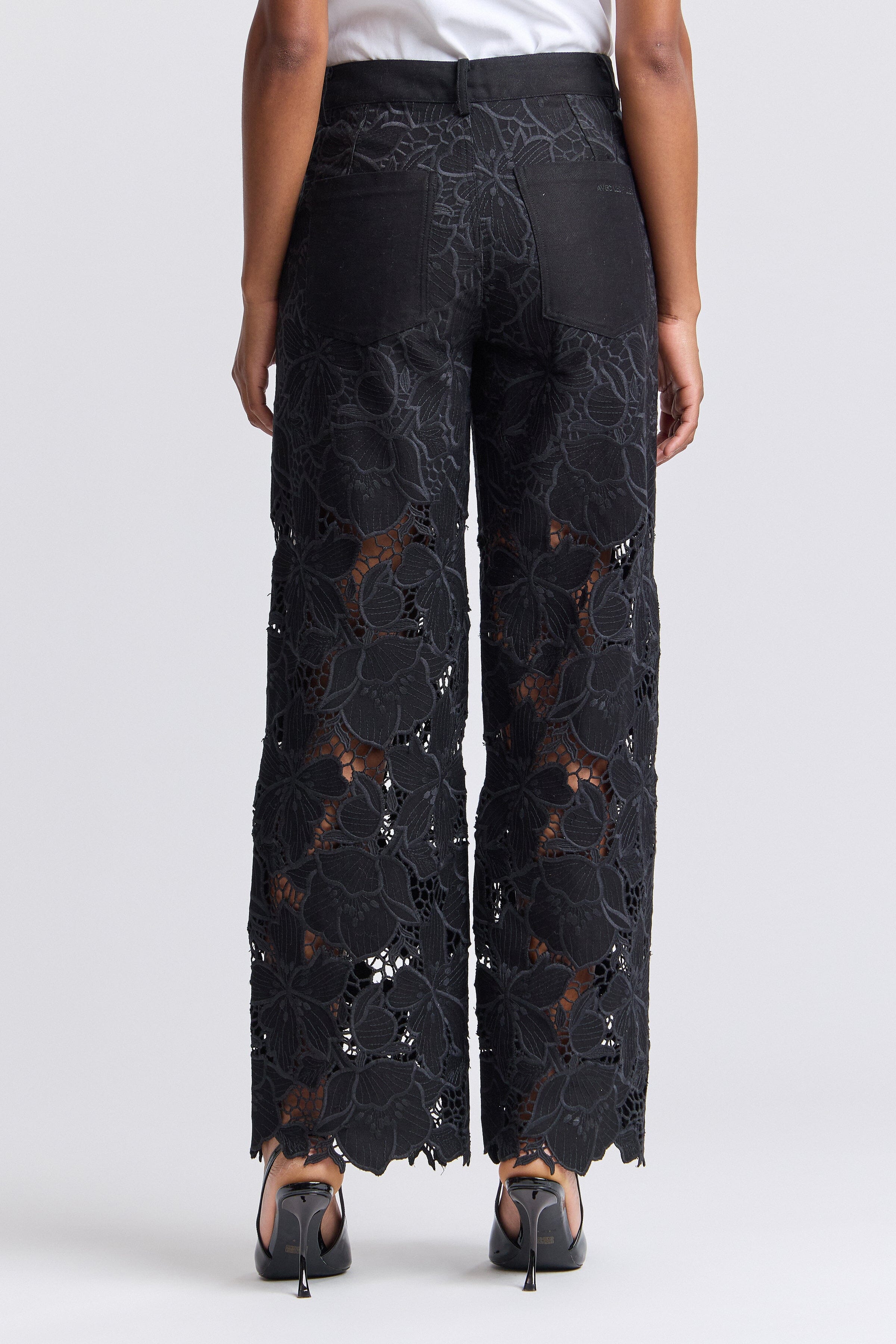 Guipure black wide leg lace pants women in 100% cotton - Shop designer pants jeans by Avec Les Filles.