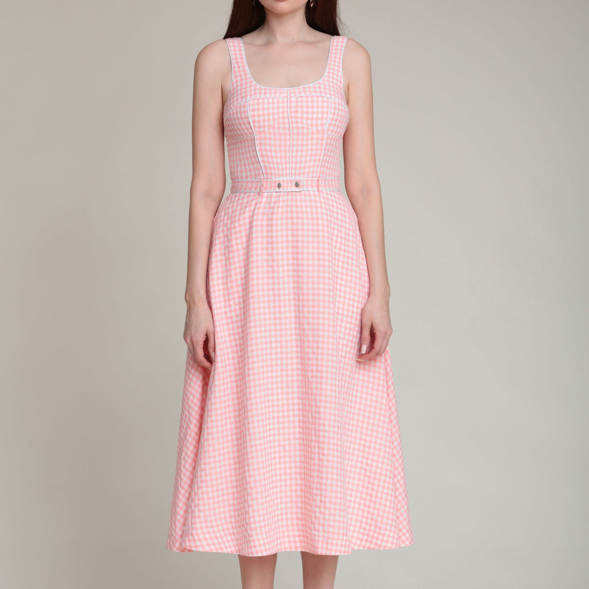Pink Gingham Bustier Midi Dress Pink Gingham Bustier Midi Dress