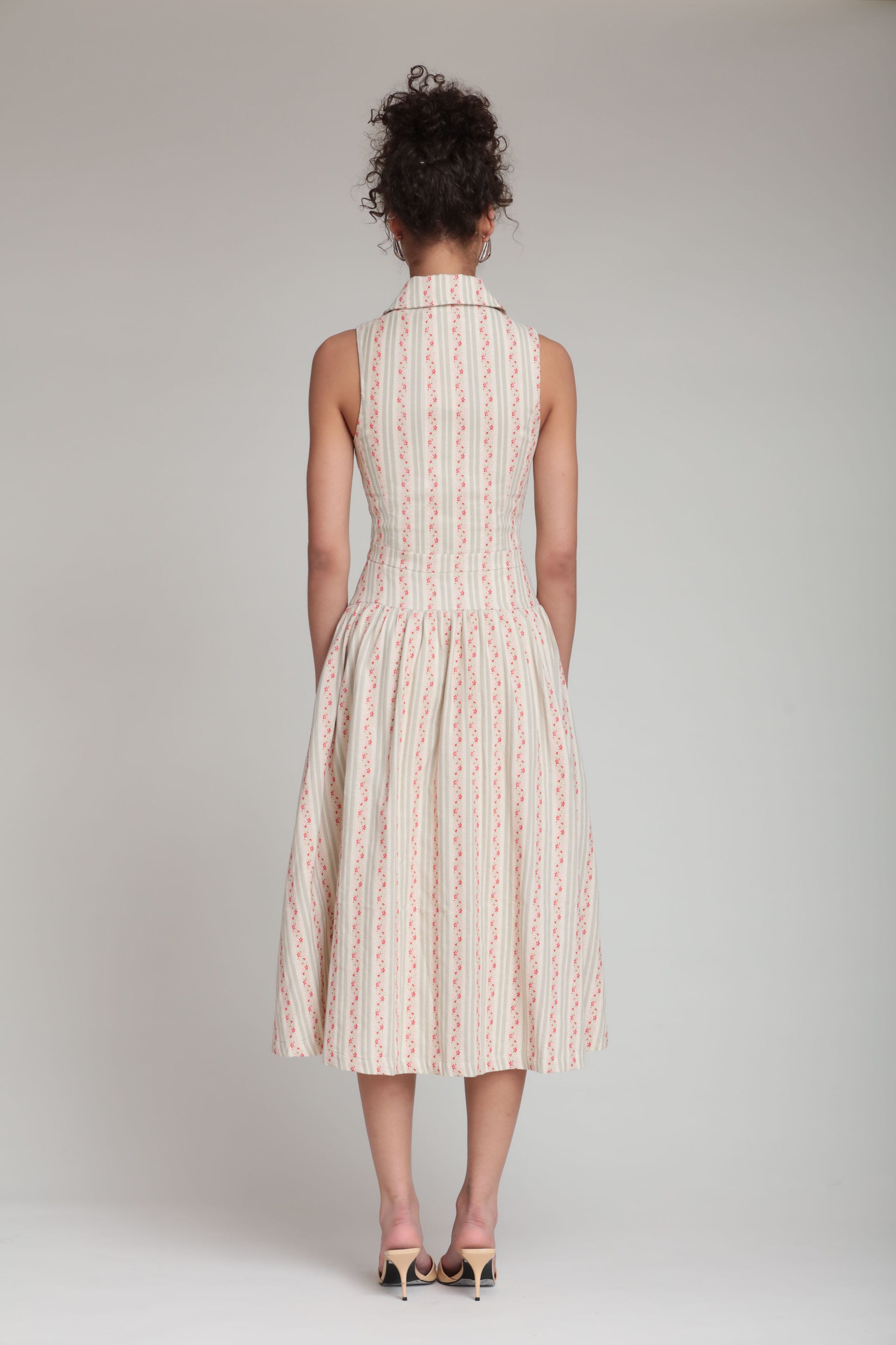 Floral multicolor cotton striped midi dress - Shop designer women's midi dresses by Avec Les Filles