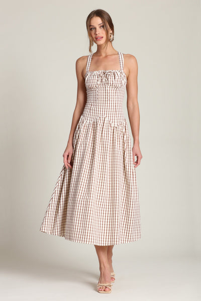 Gingham Drop-Waist Midi Dress