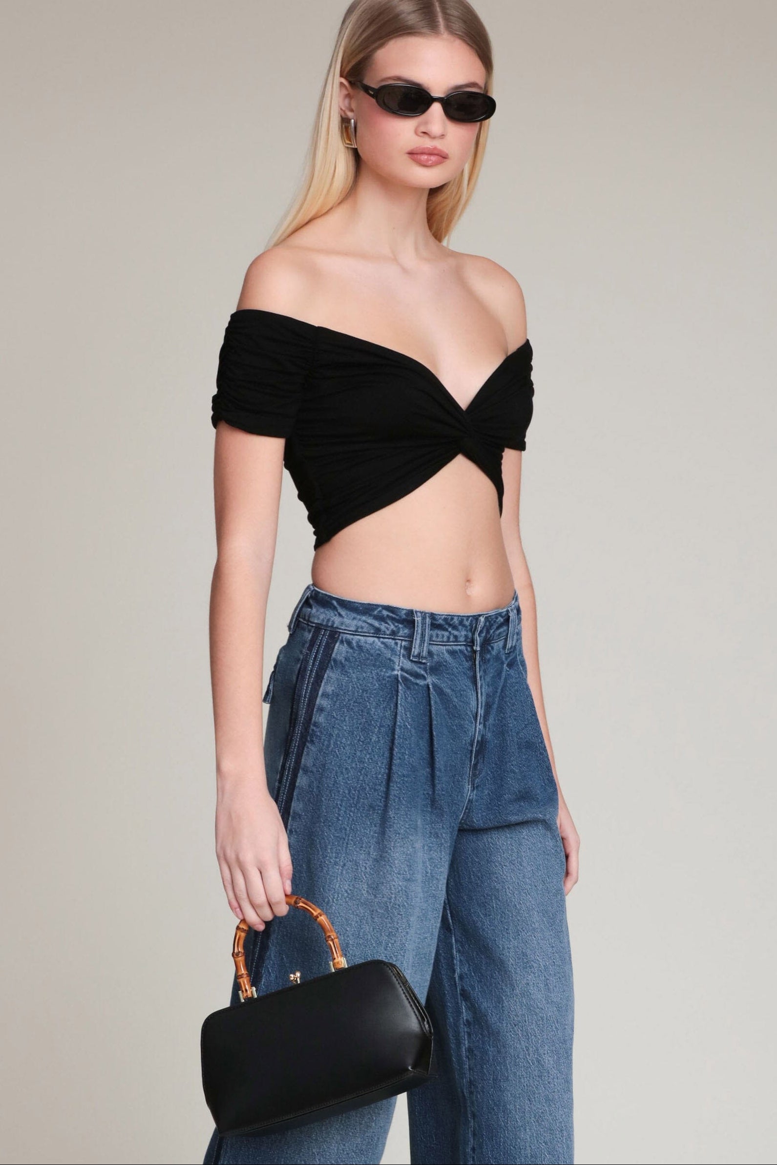 Black off shoulder, soft stretch knit top, cropped blouse - Shop women’s cute shirts and tops by Avec Les Filles