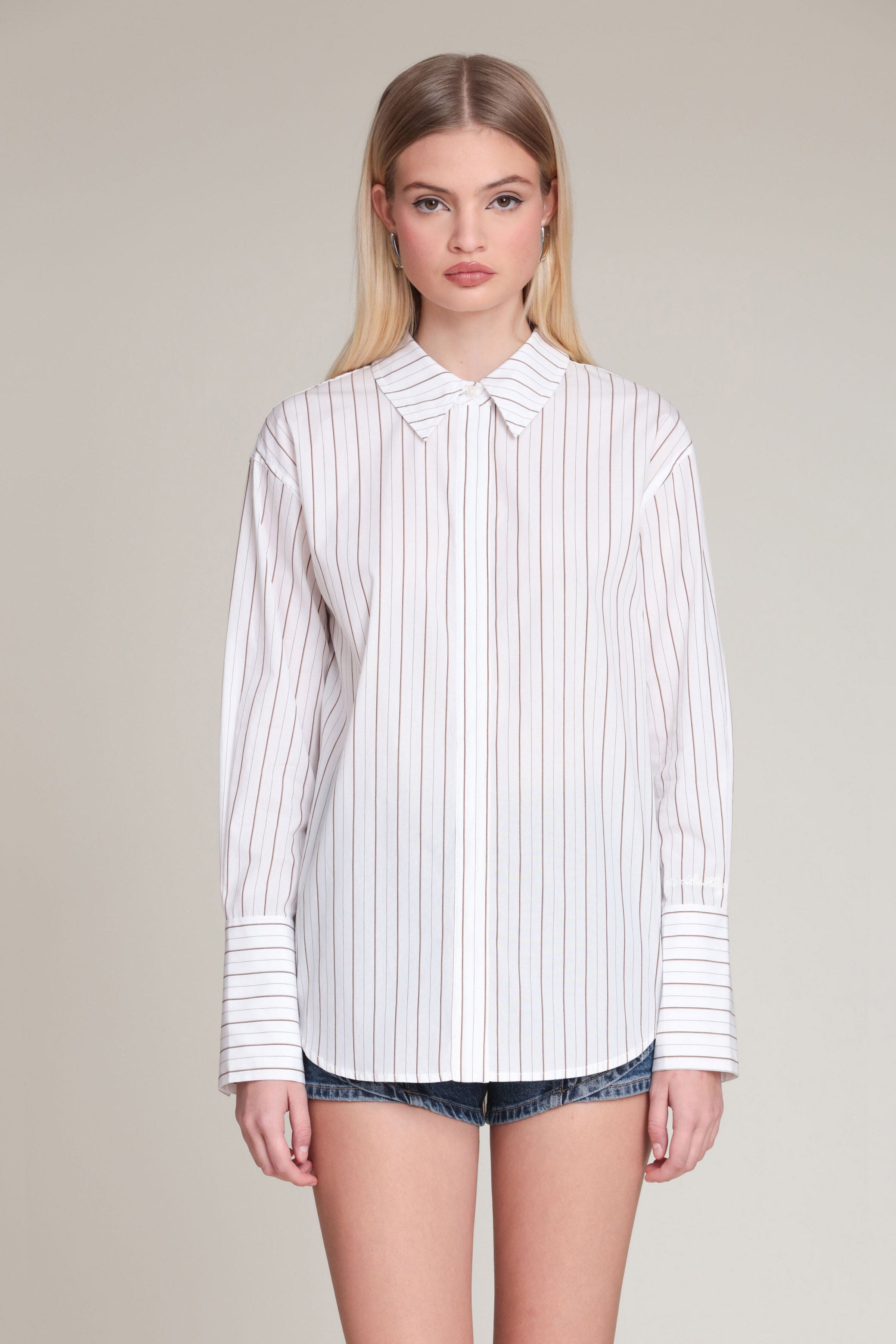 white dress shirt with black stripes The Boxy Oxford main image 1