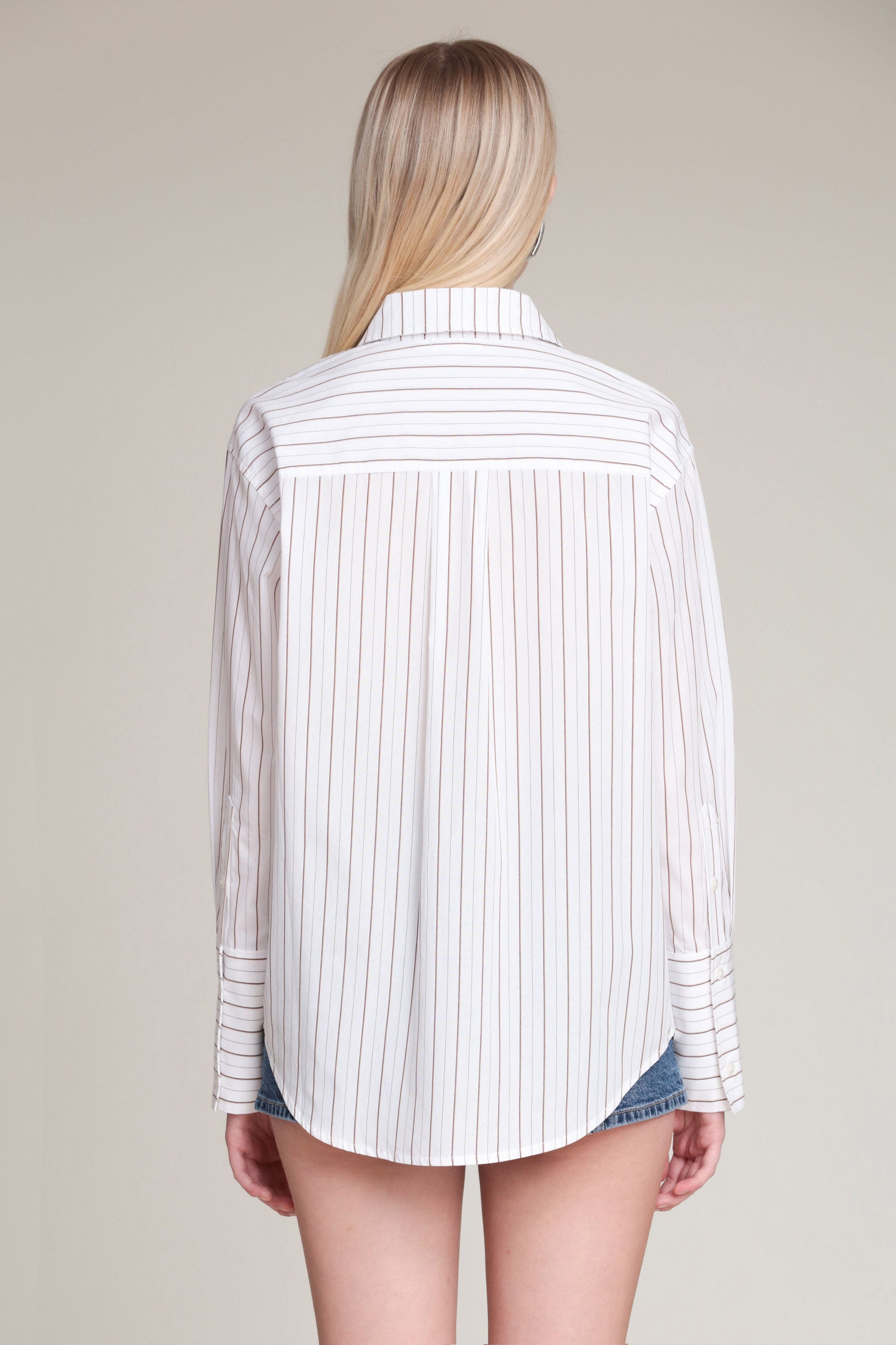 White beige pinstripe button-down blouse, lightweight cotton poplin shirt - Shop cute shirts and tops by Avec Les Filles