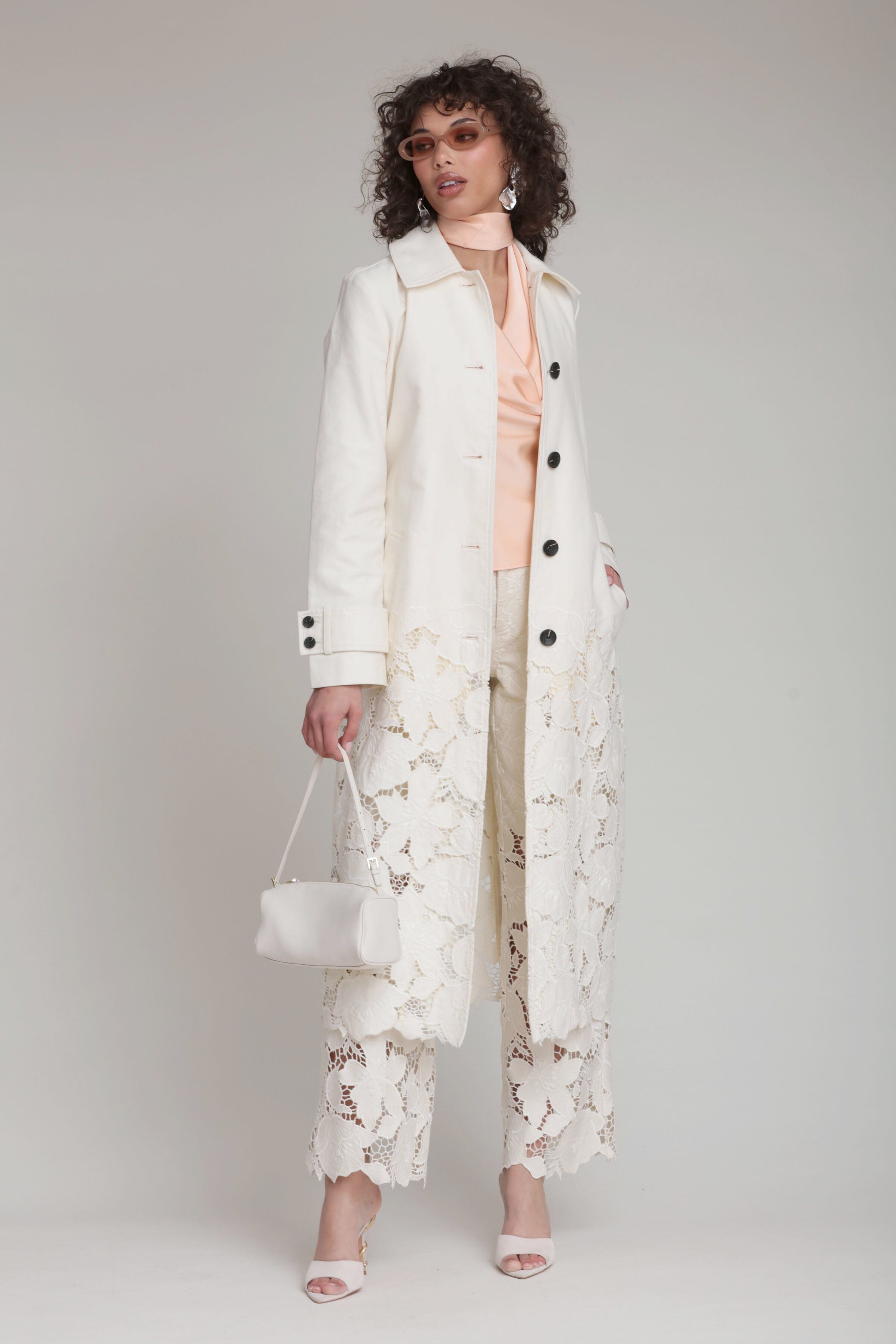 Off-white modern cotton twill long trench coat - Shop women’s cute long maxi coats and jackets by Avec Les Filles