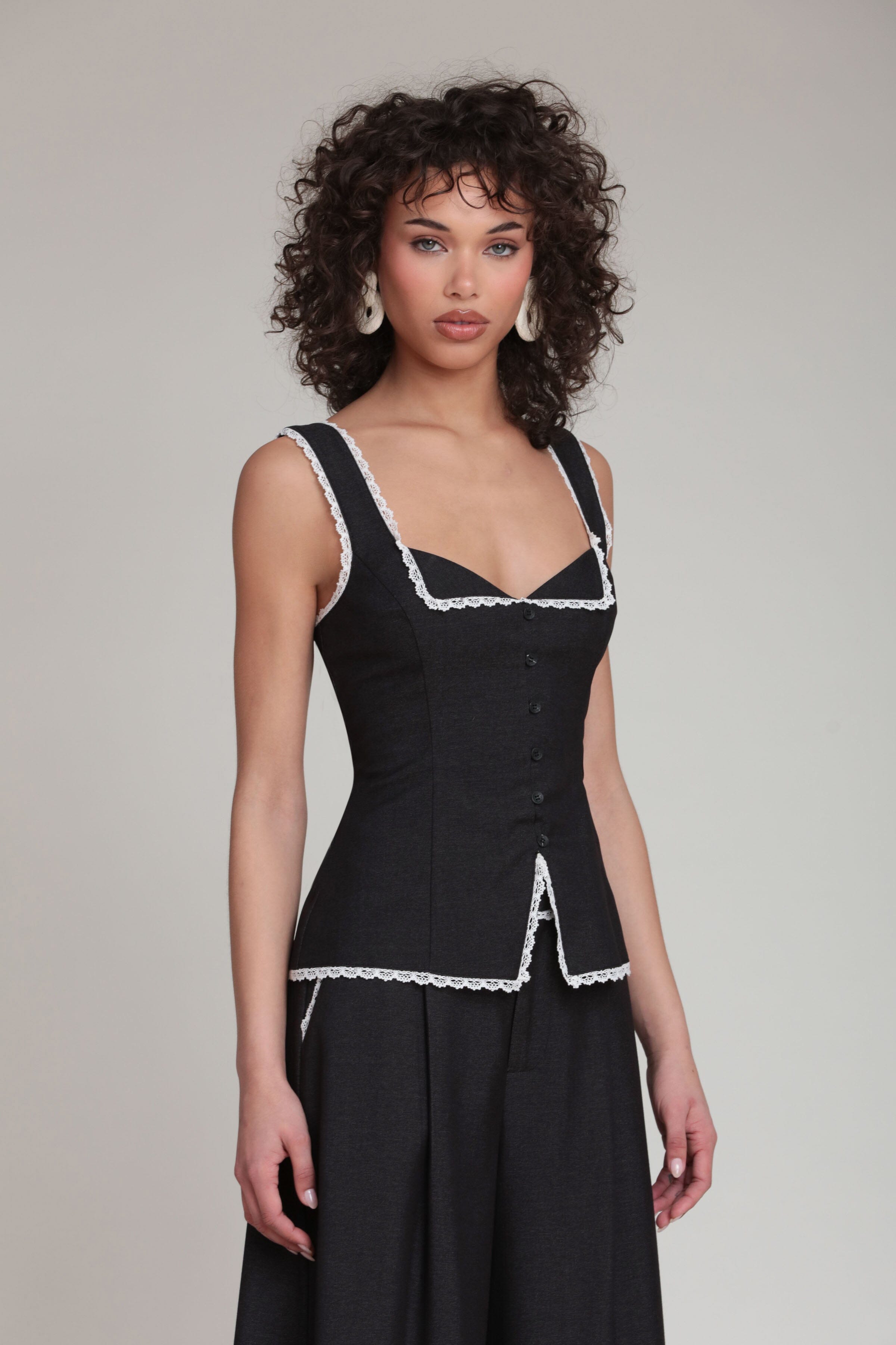 Black button up top with square neck and  button front - Shop women's cute black tops by Avec Les Filles