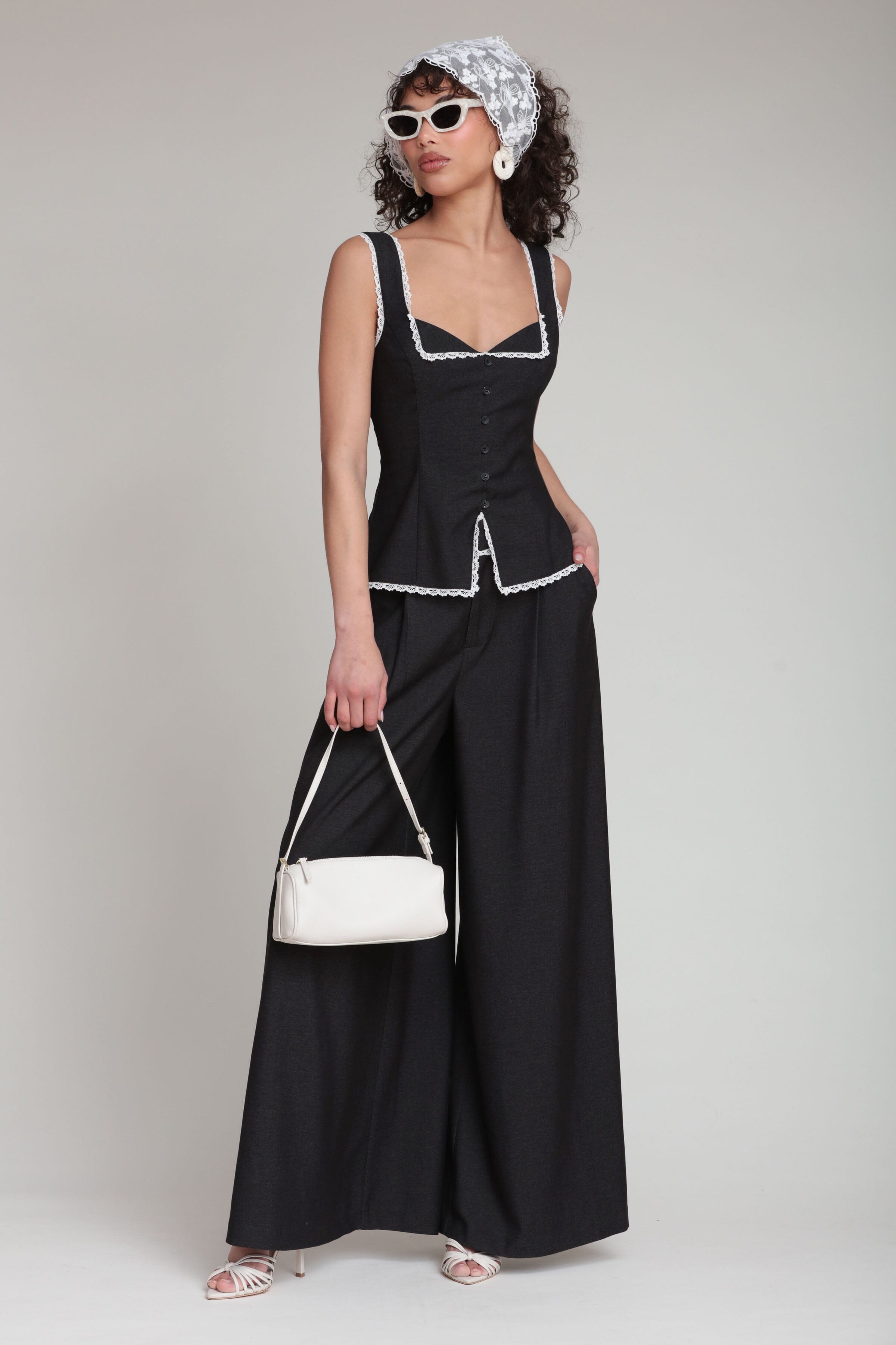 Black button up top with wide leg pants - Shop women's cute tank tops by Avec Les Filles