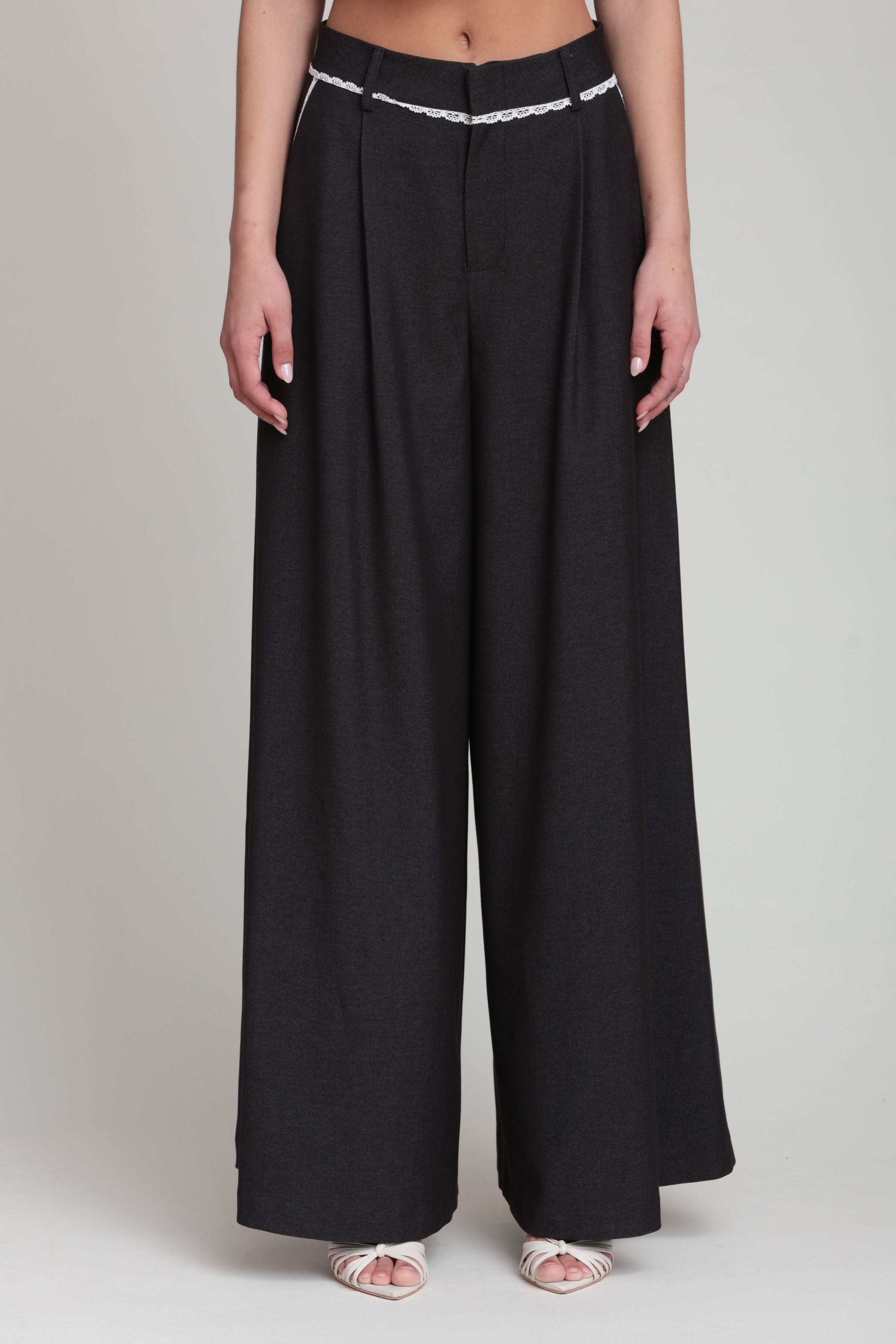 Black wide leg pant with front pleats - Shop women's cute high waist wide leg pants by Avec Les Filles