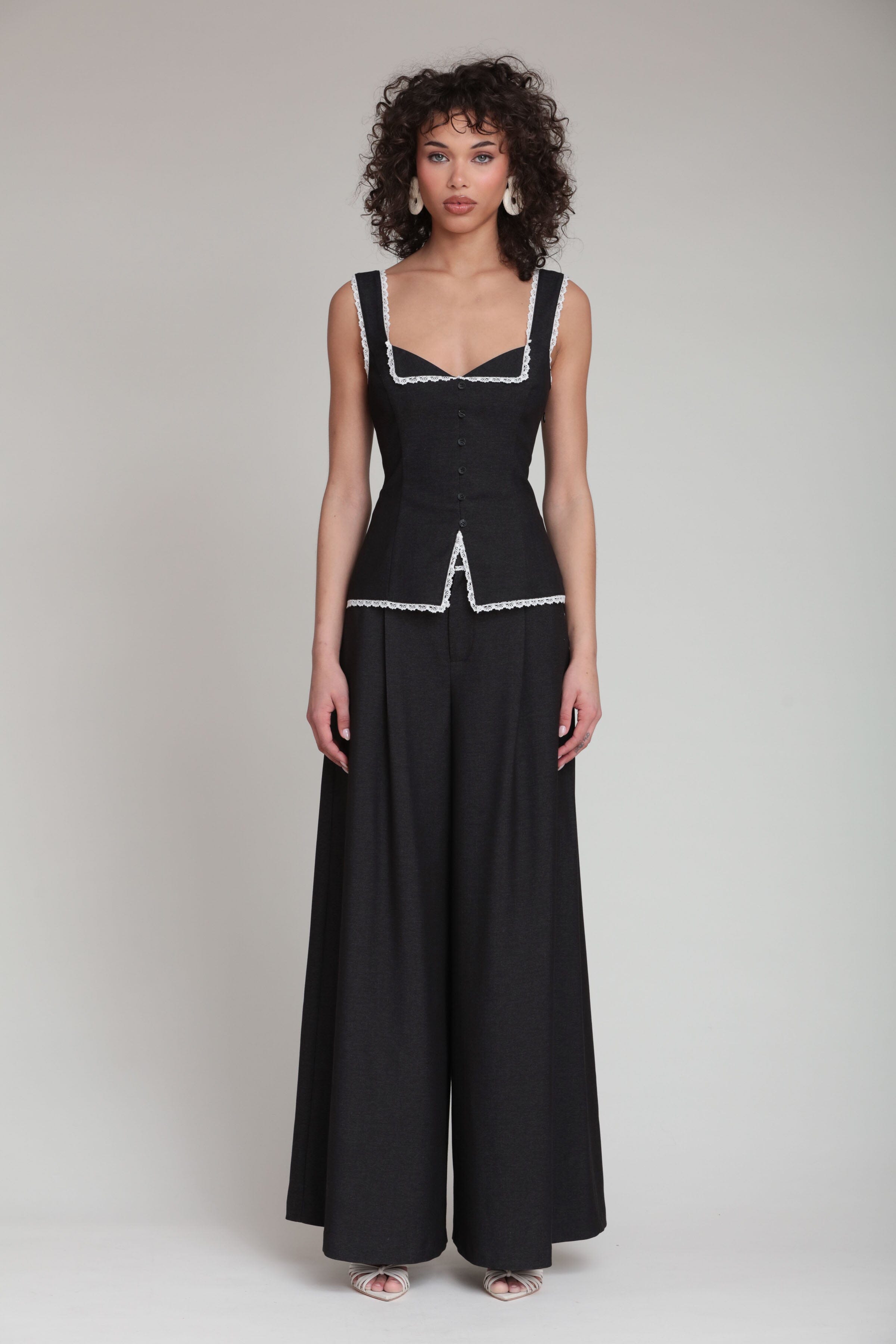 Lace Trim Black Wide Leg Pant Lace Trim Black Wide Leg Pant