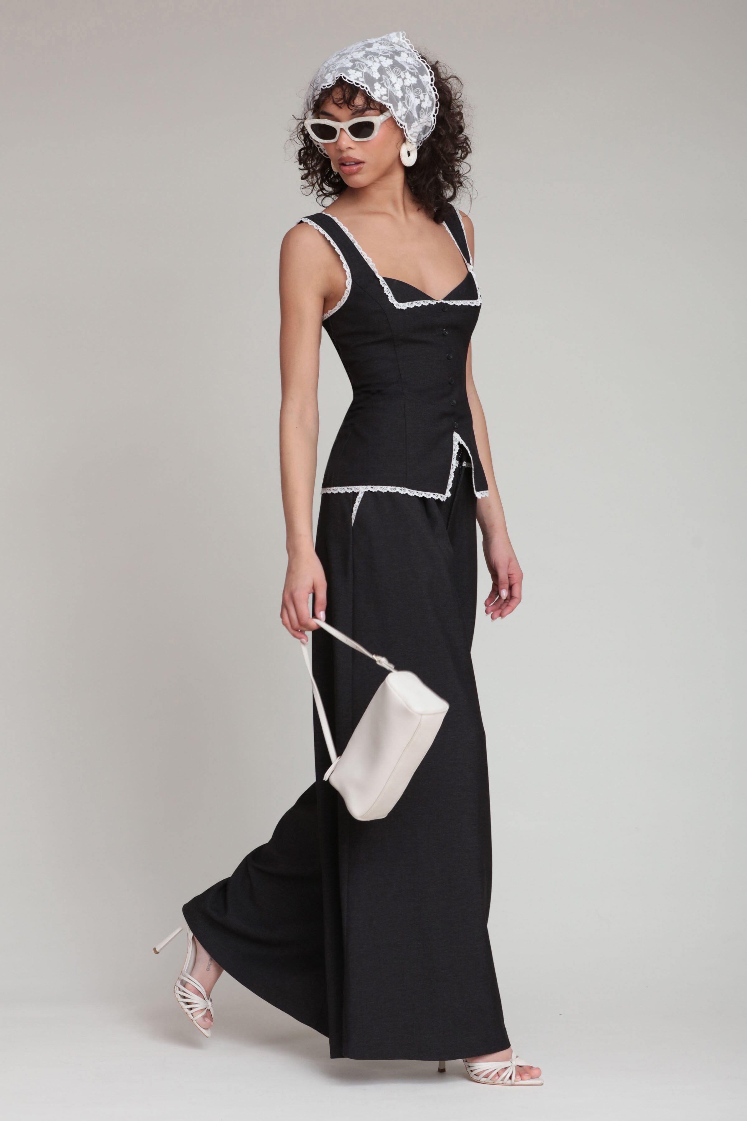 Black wide leg pants with tank top - Shop women's high waisted wide leg pants & tops by Avec Les Filles