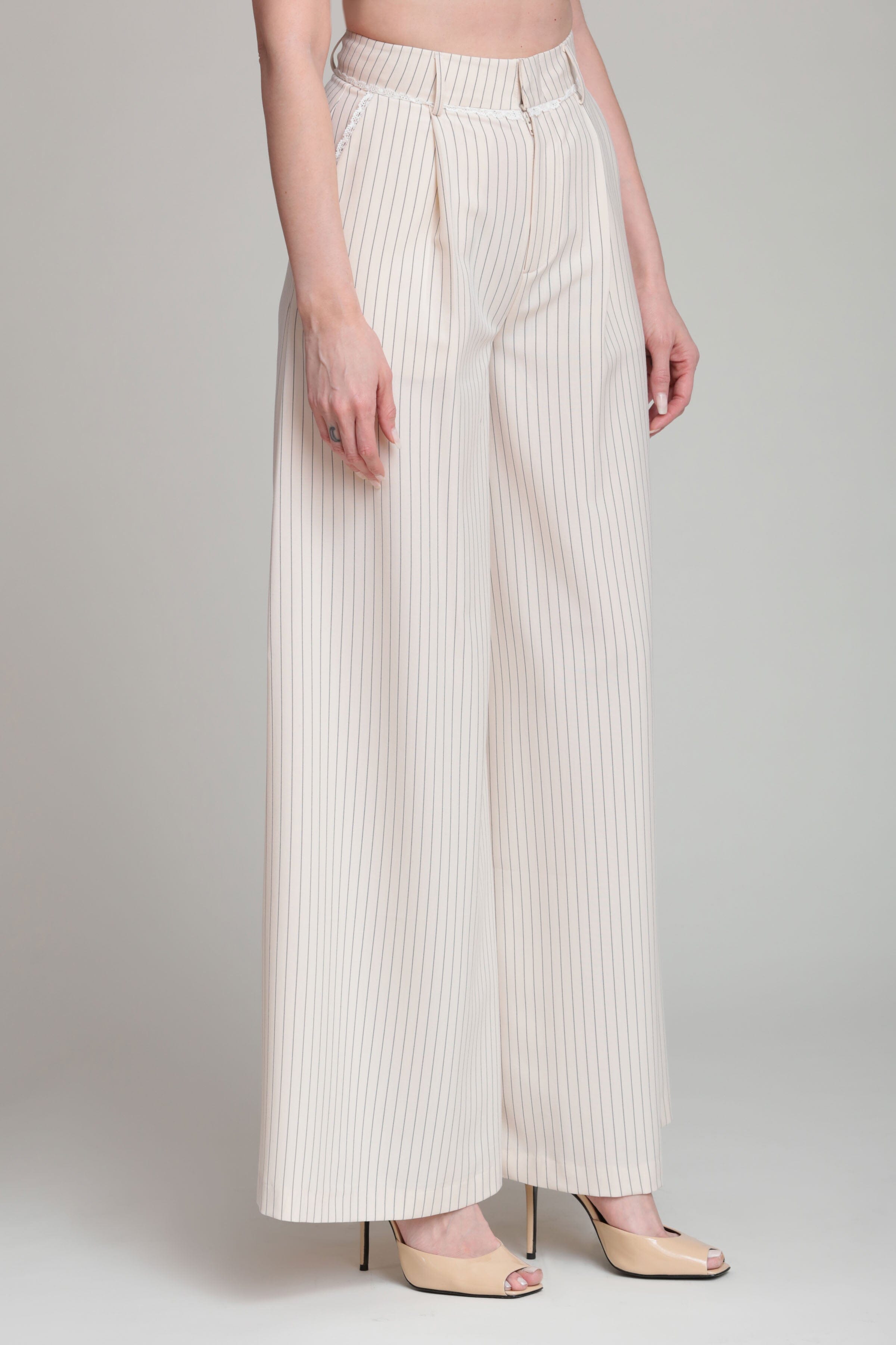 Wide leg pant with a high-rise waist and front pleats - Shop women's striped wide leg pants by Avec Les Filles