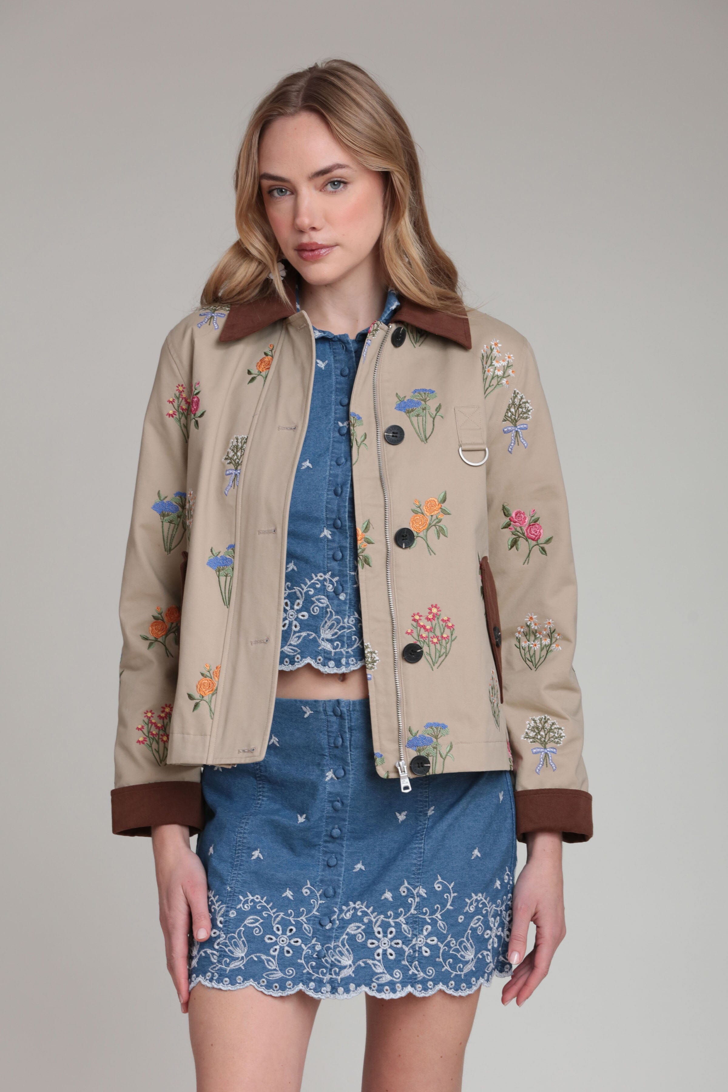 Cotton utility khaki floral jacket - Shop women's cute coats & jackets by Avec Les Filles