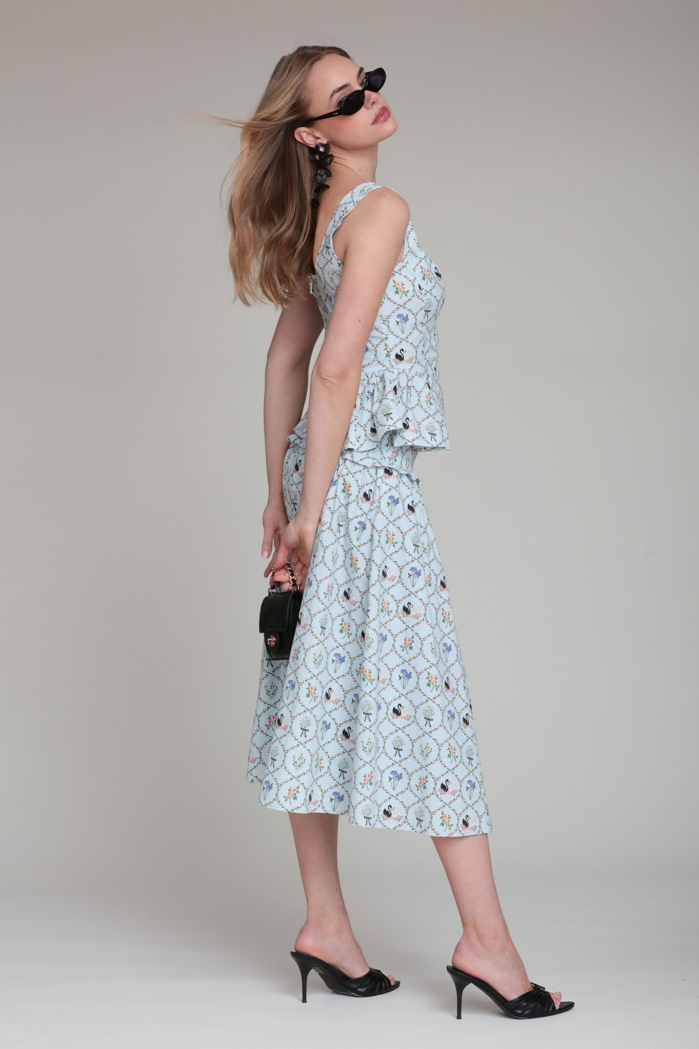 Floral light blue womens peplum top with floral midi skirt - Shop cute peplum tank tops & midi skirts by Avec Les Filles