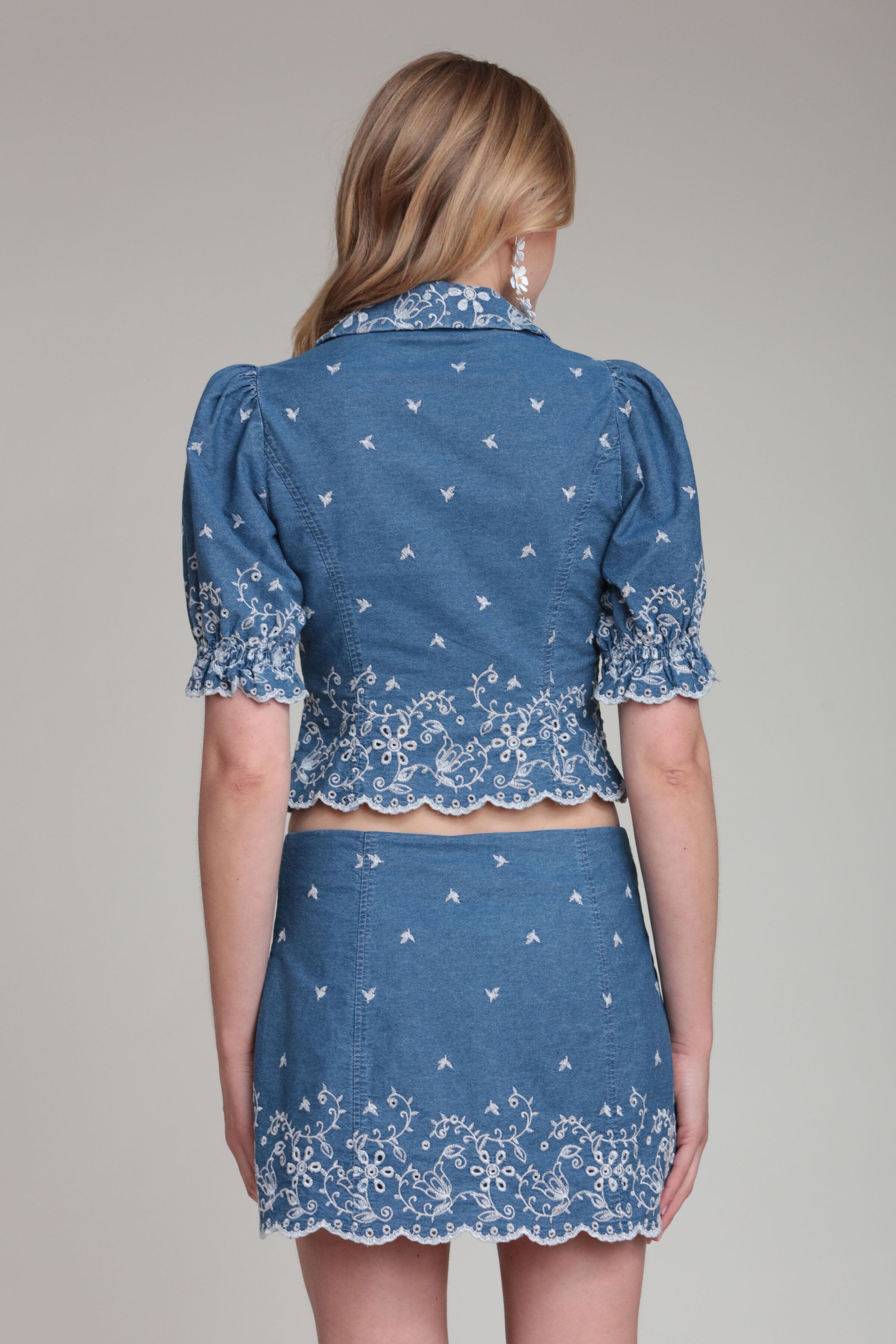Blue Cotton Short Sleeve Denim Top