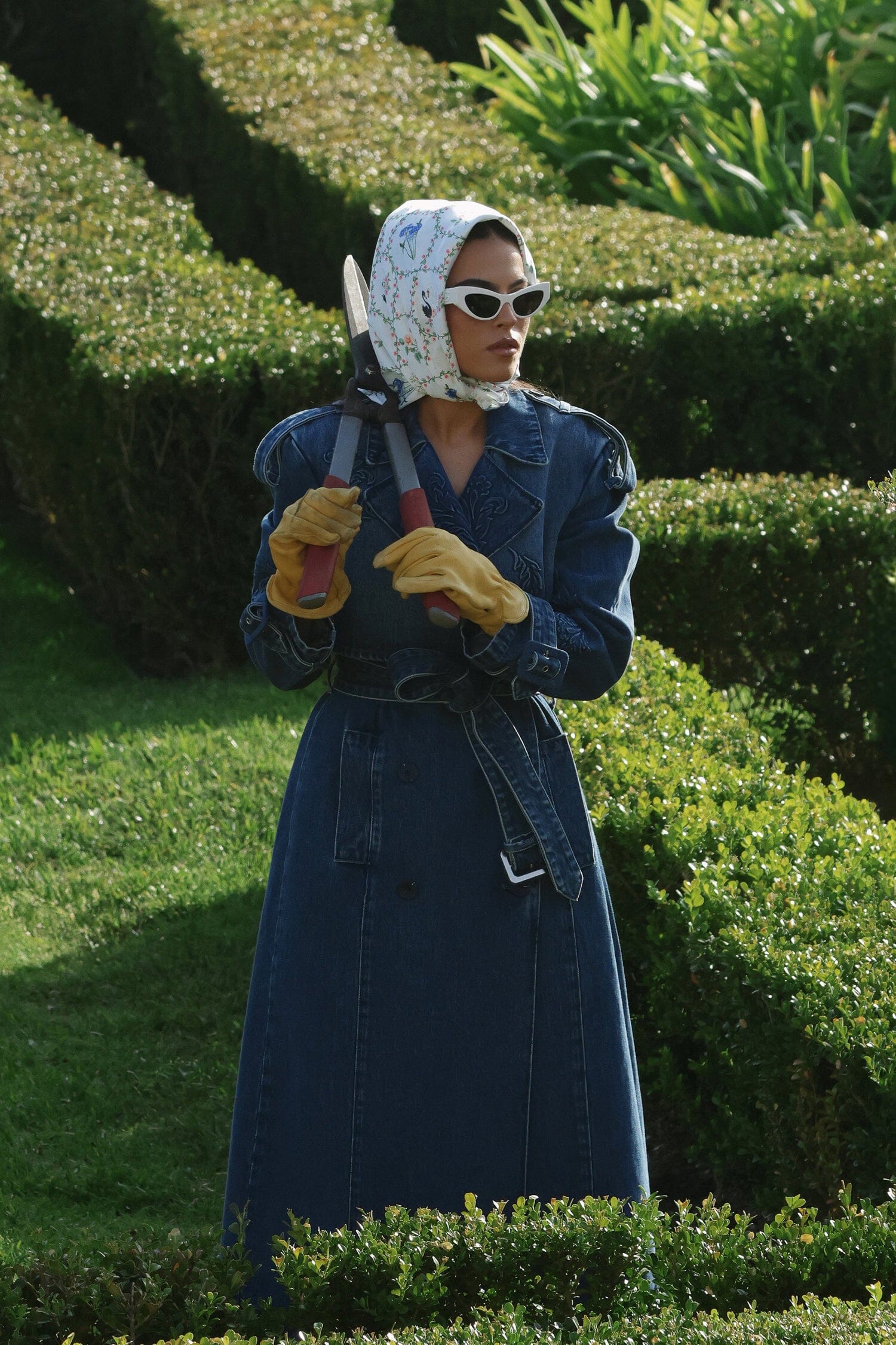 Deep blue double-breasted long denim trench coat in 100% cotton - Shop women’s trench coats by Avec Les Filles