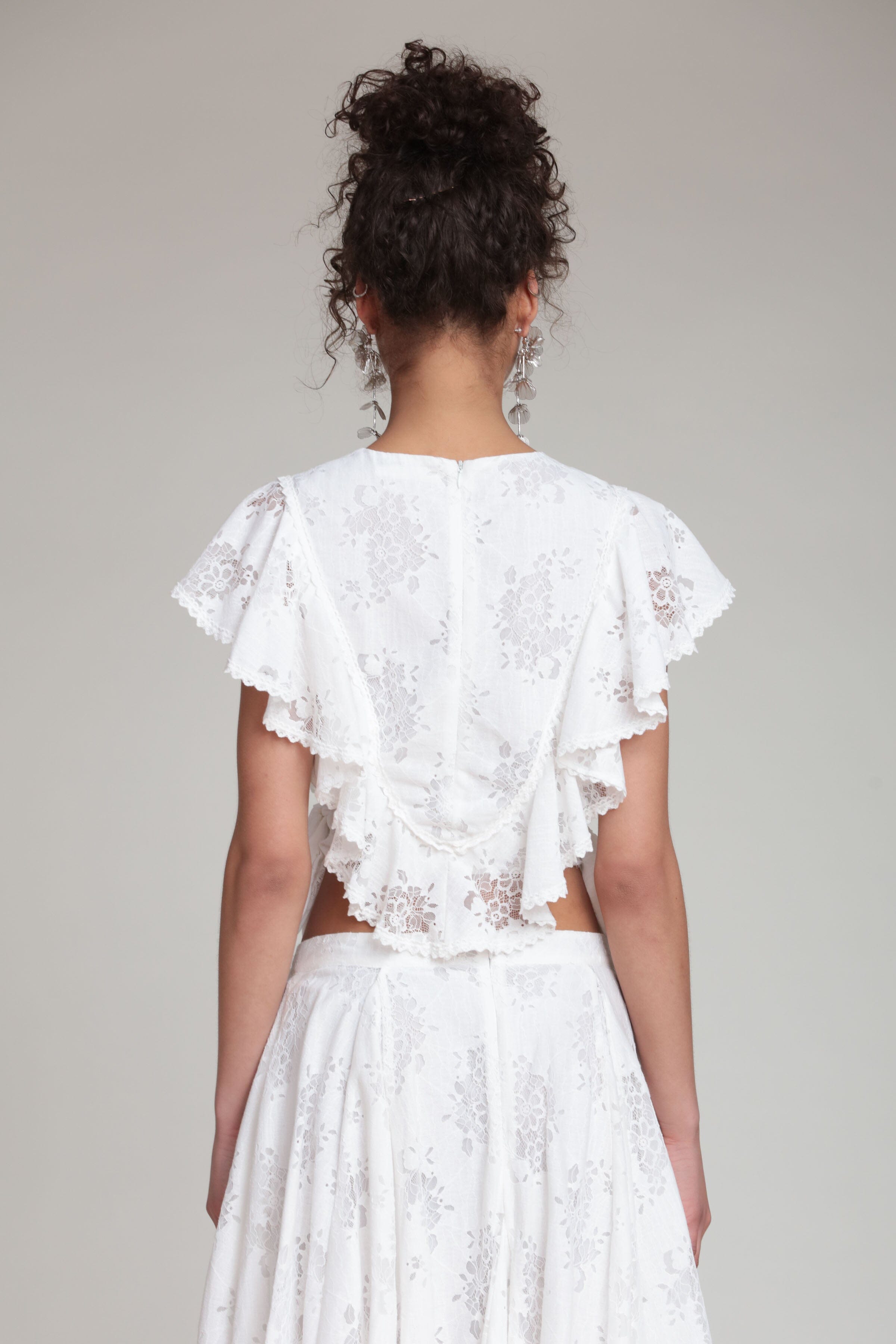 White ruffle top with adjustable ties and flutter sleeves - Shop women's cute crop tops by Avec Les Filles