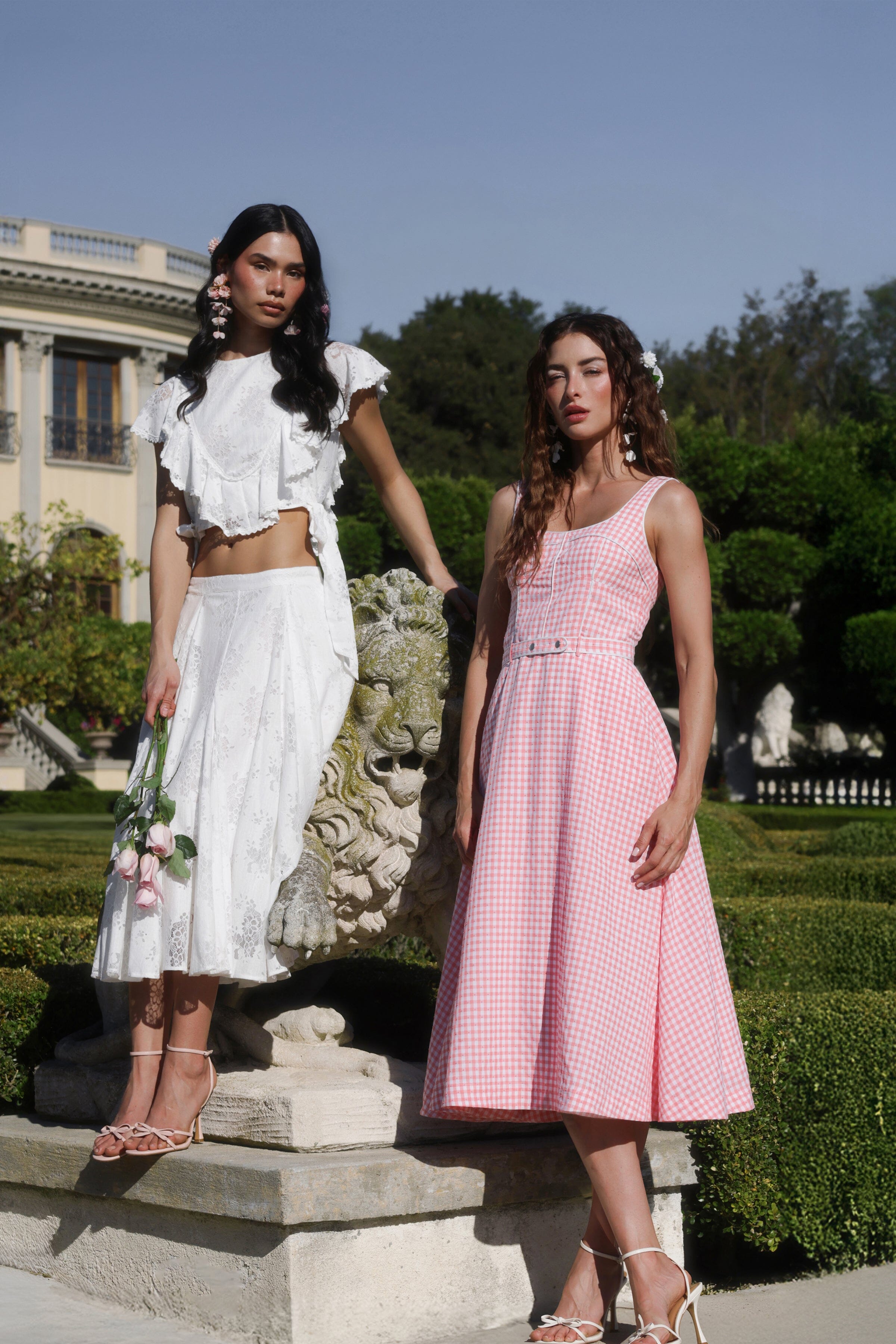 lace ruffle white crop top with white midi skirt - Shop women's cute crop tops by Avec Les Filles