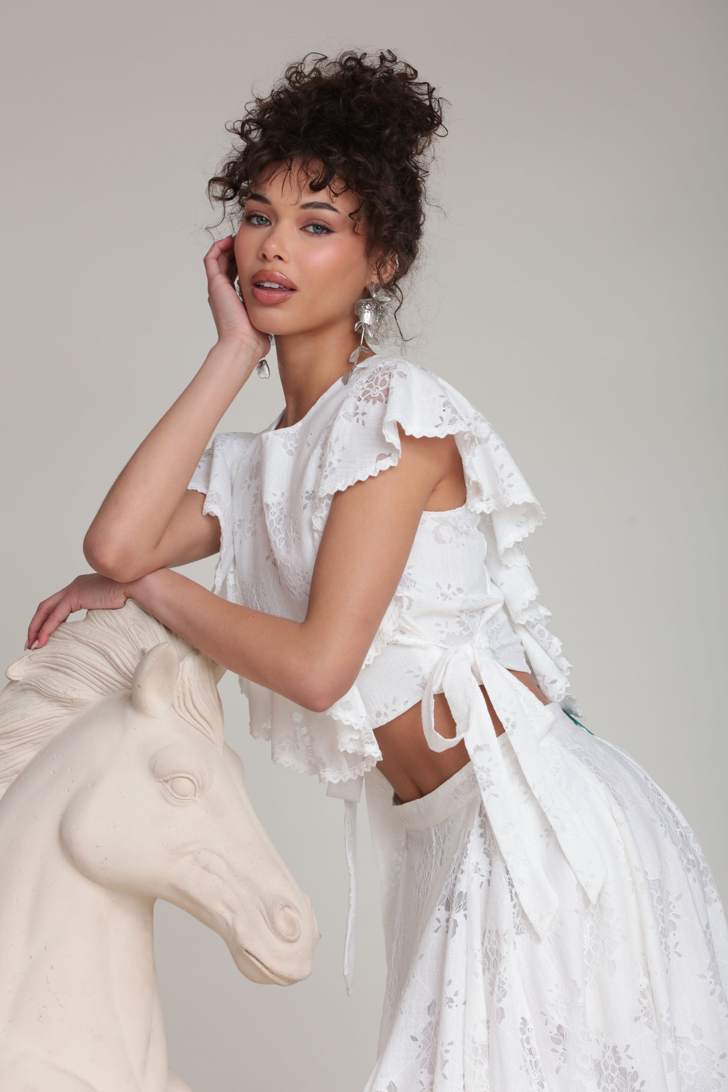 lace ruffle white crop top with white midi skirt - Shop women's cute crop tops by Avec Les Filles