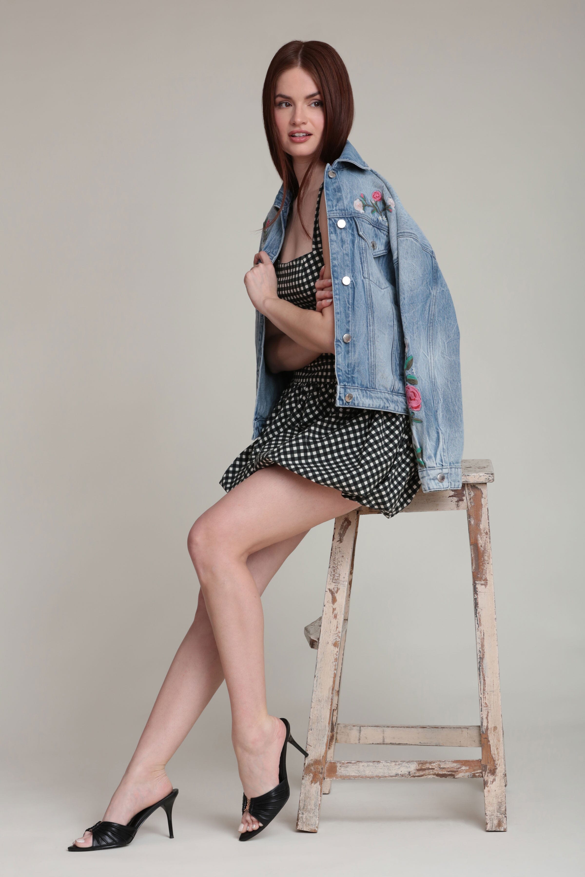 Embroidered blue floral denim jacket in cotton blend - Shop designer women's denim jackets by Avec Les Filles