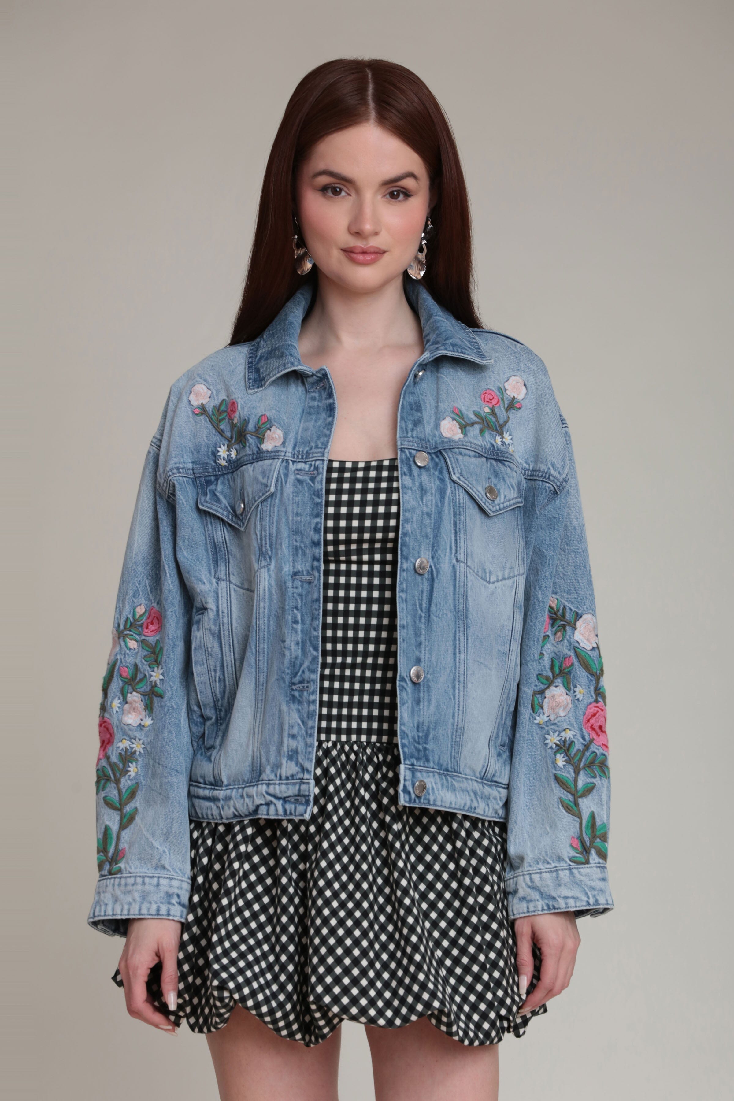 Embroidered Blue Floral Denim Jacket