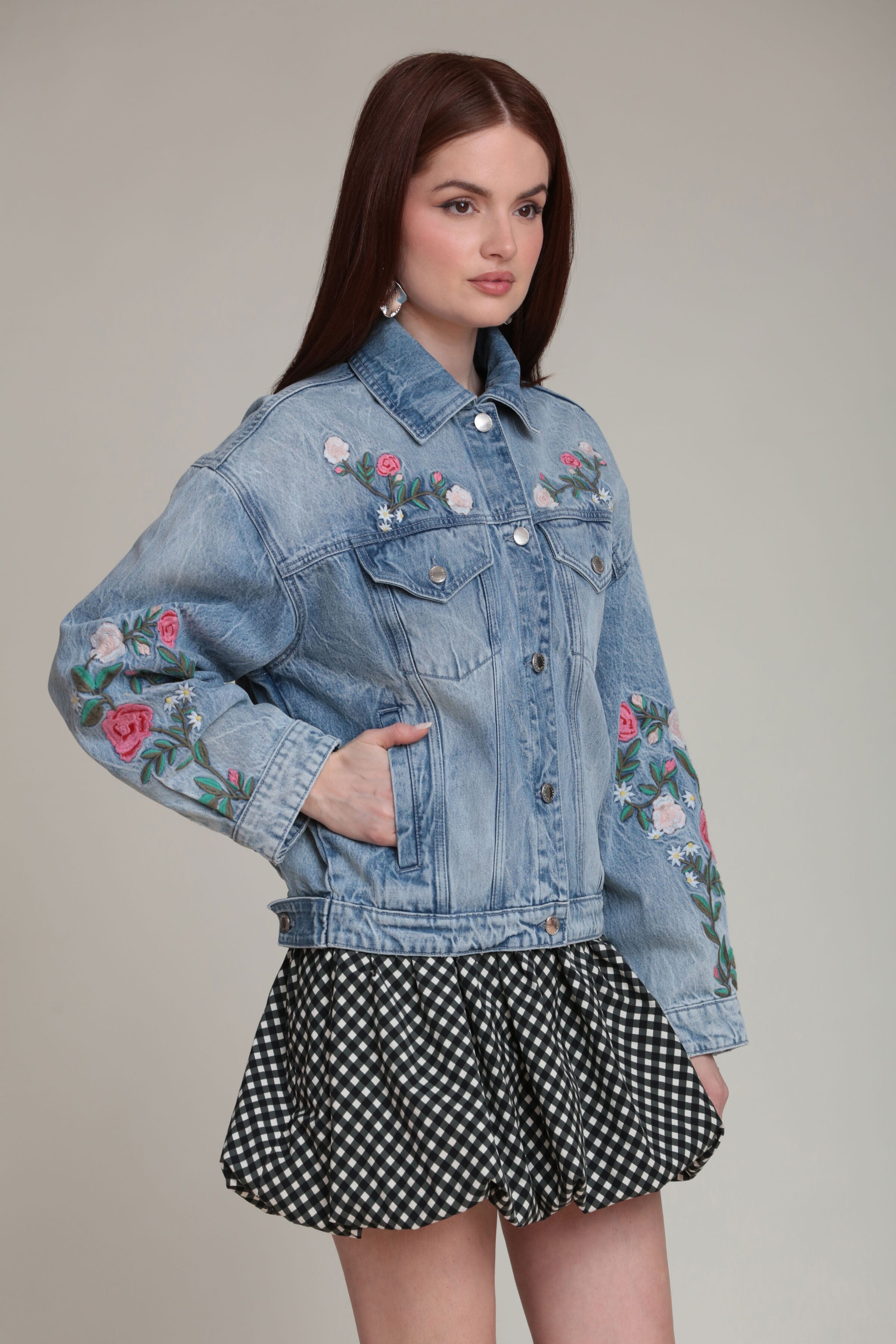 Embroidered Blue Floral Denim Jacket