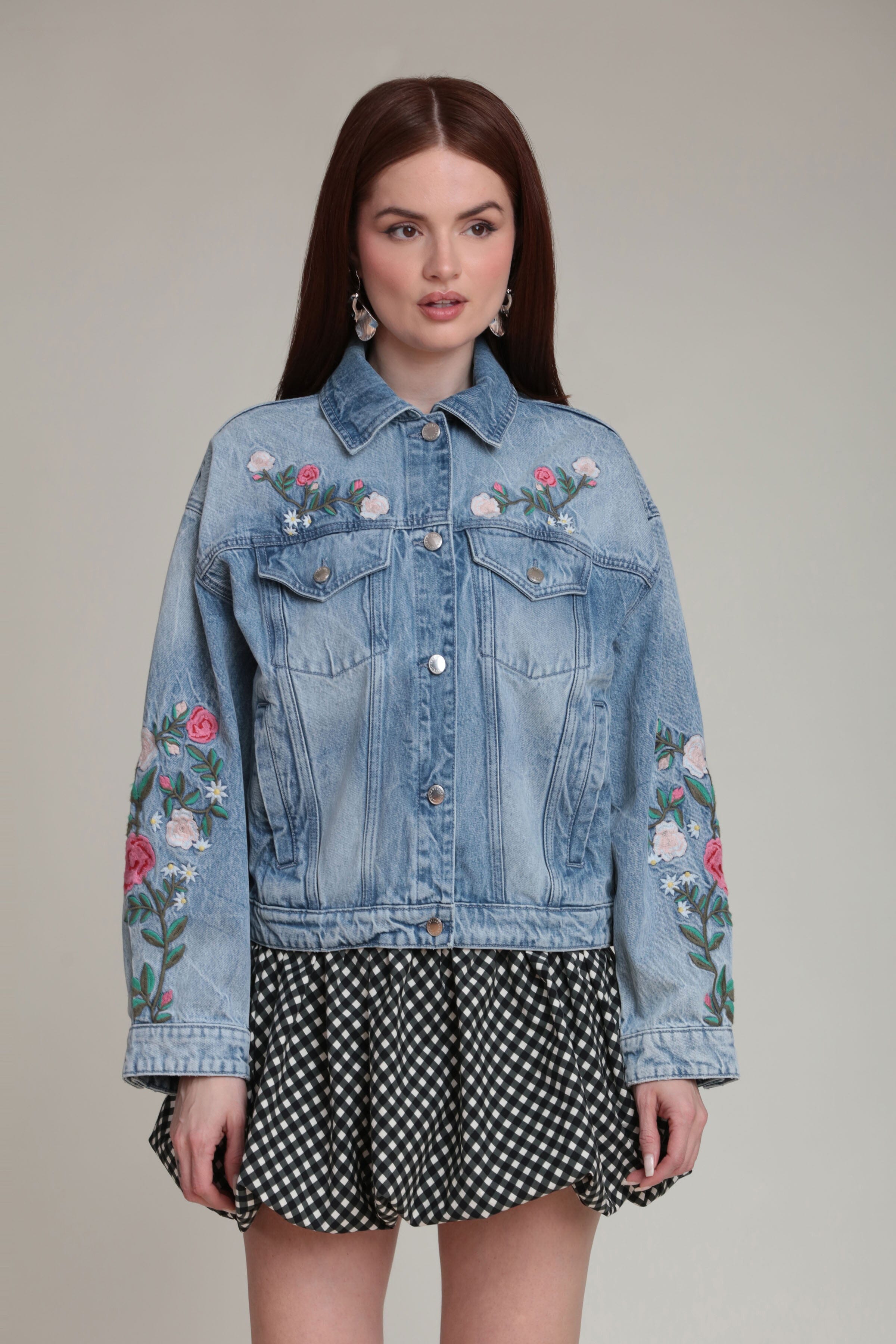 Embroidered Blue Floral Denim Jacket