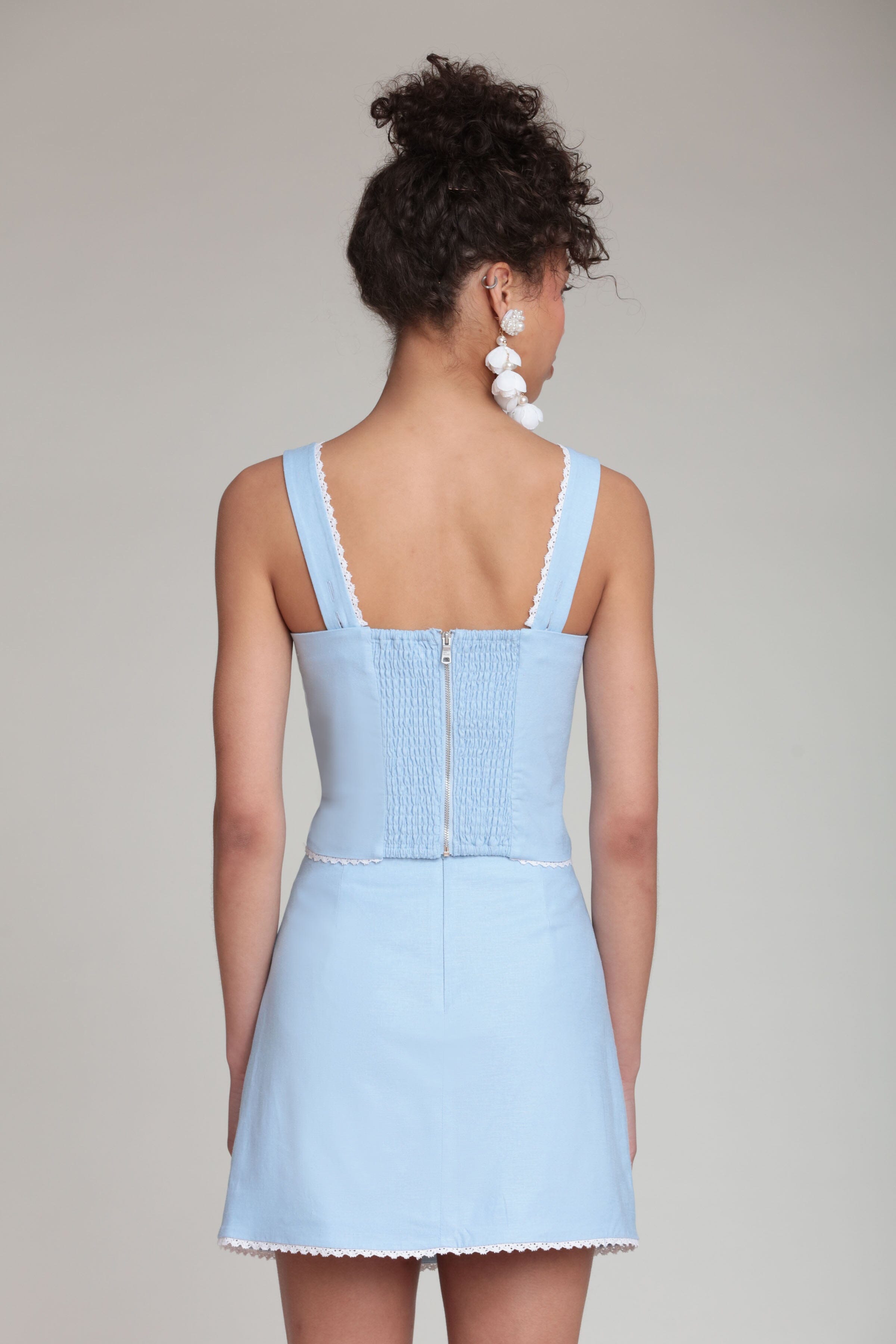 Light blue linen top with wide shoulder straps - Shop women's cute linen blue top by Avec Les Filles