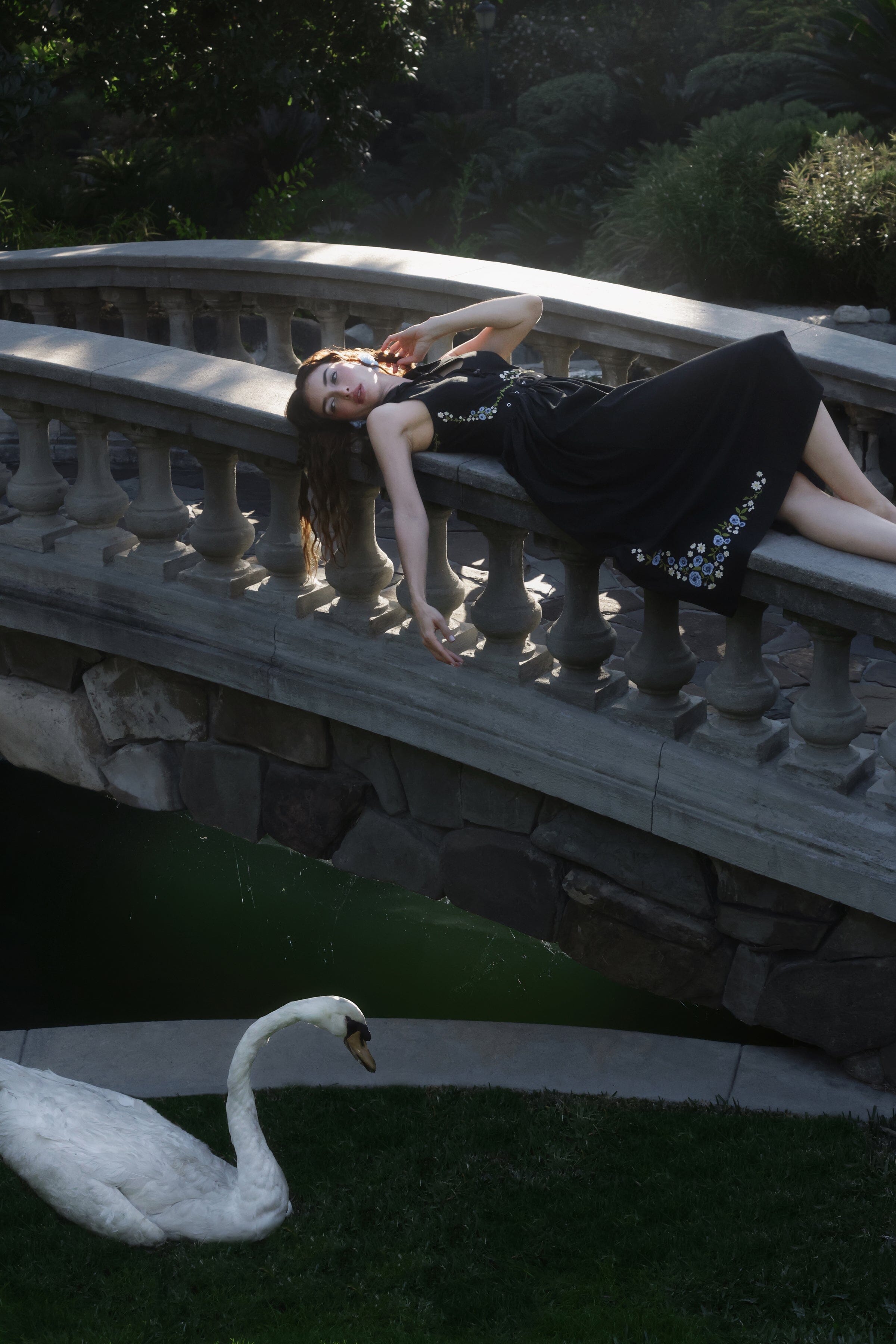 Embroidered sleeveless black midi dress - Shop designer women's cute midi dresses by Avec Les Filles