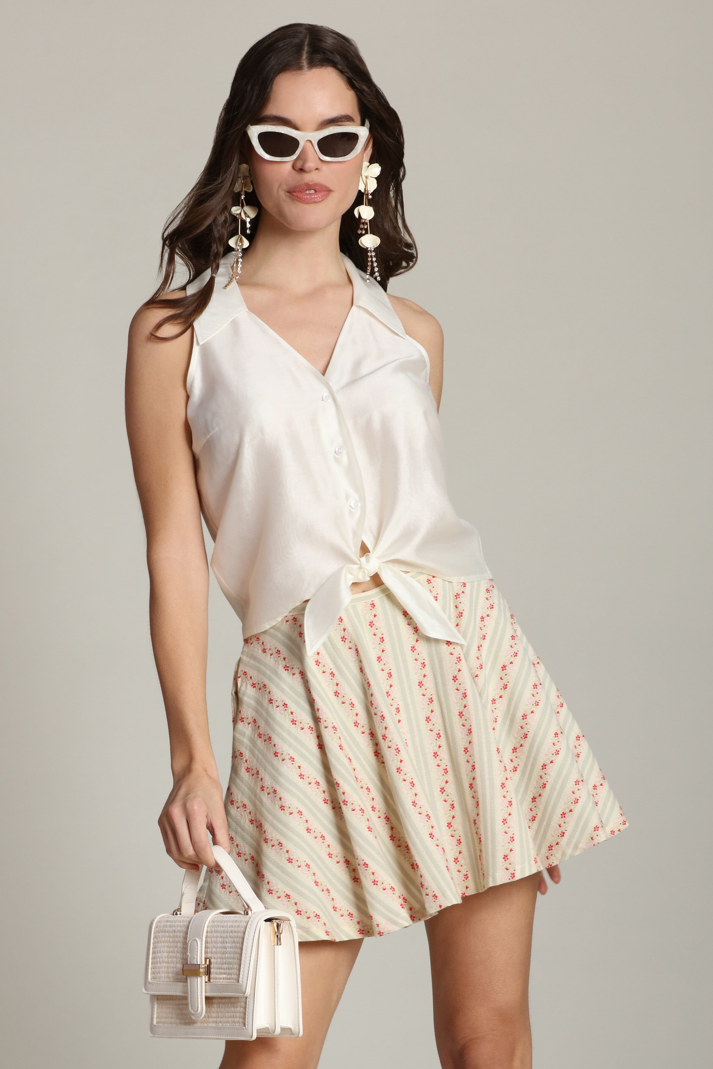 Multicolor floral stripe cotton mini flared skirt - Shop women's cute mini skirts by Avec Les Filles