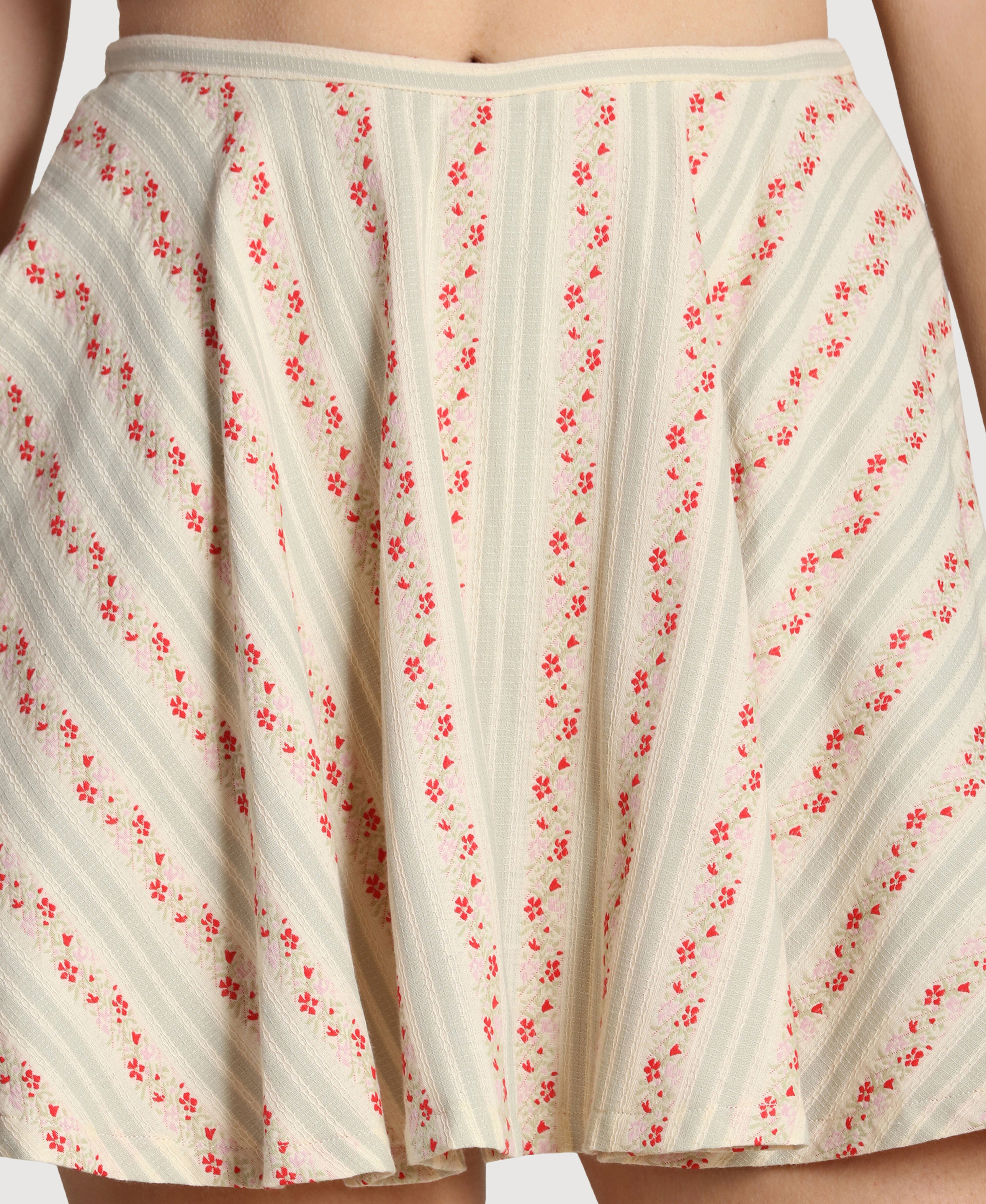 multicolor floral stripe cotton mini skirt - Shop designer women's cute mini skirts by Avec Les Filles