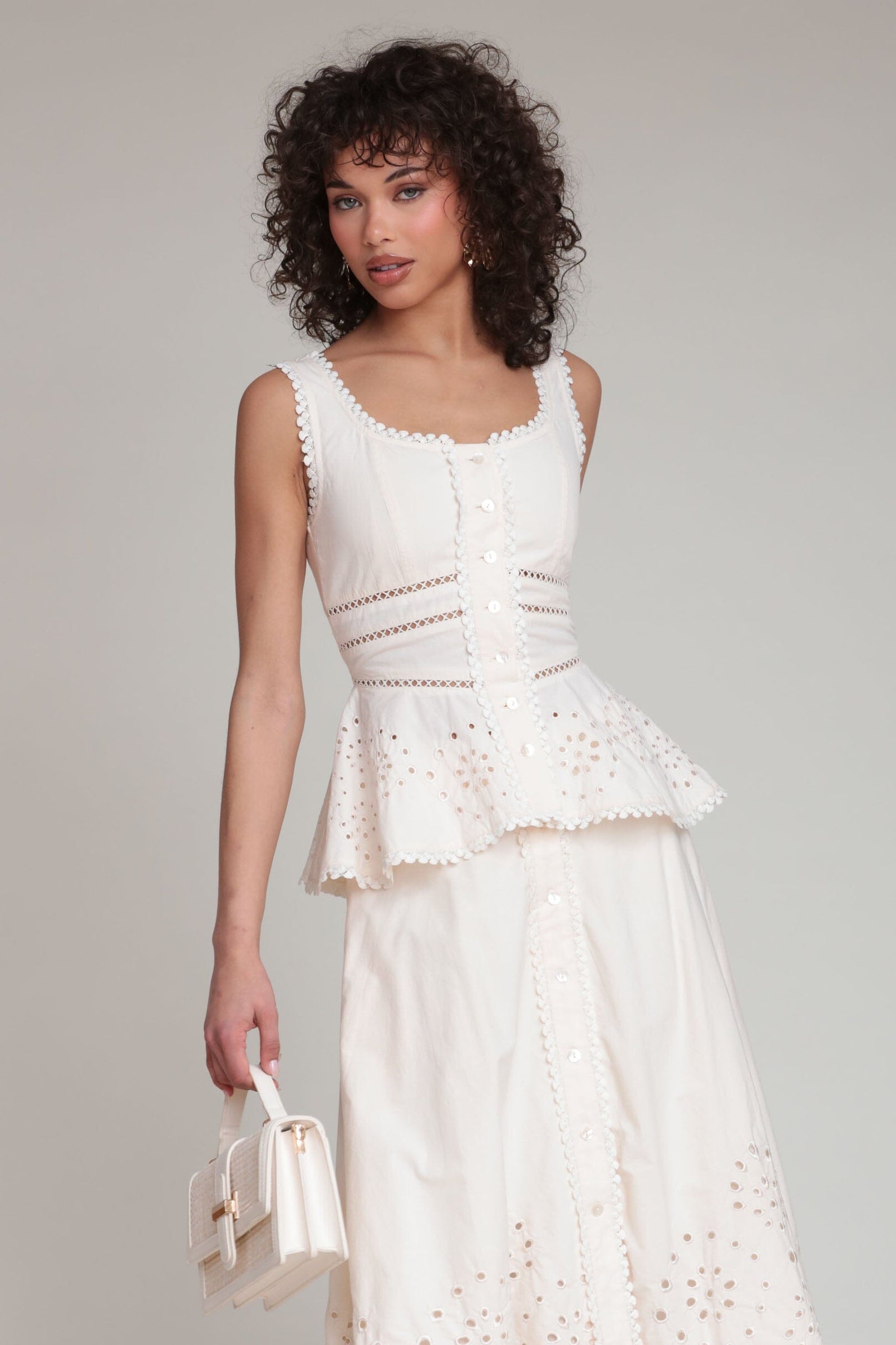 cotton embroidered cream sleeveless peplum tank top - Shop cute peplum tops for women by Avec Les Filles