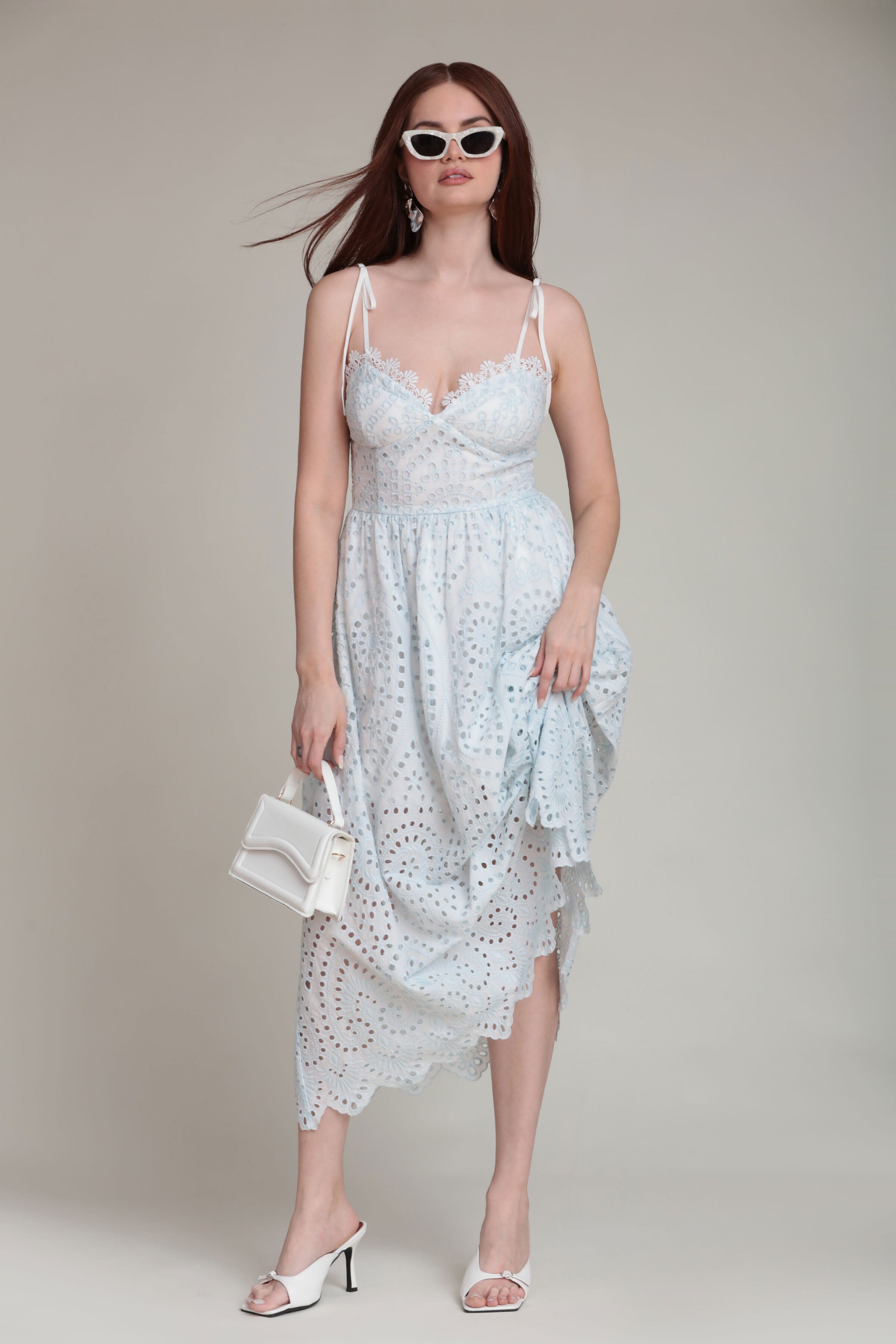 Cotton light blue midi dress with adjustable straps - Shop women's cute midi dresses by Avec Les Filles