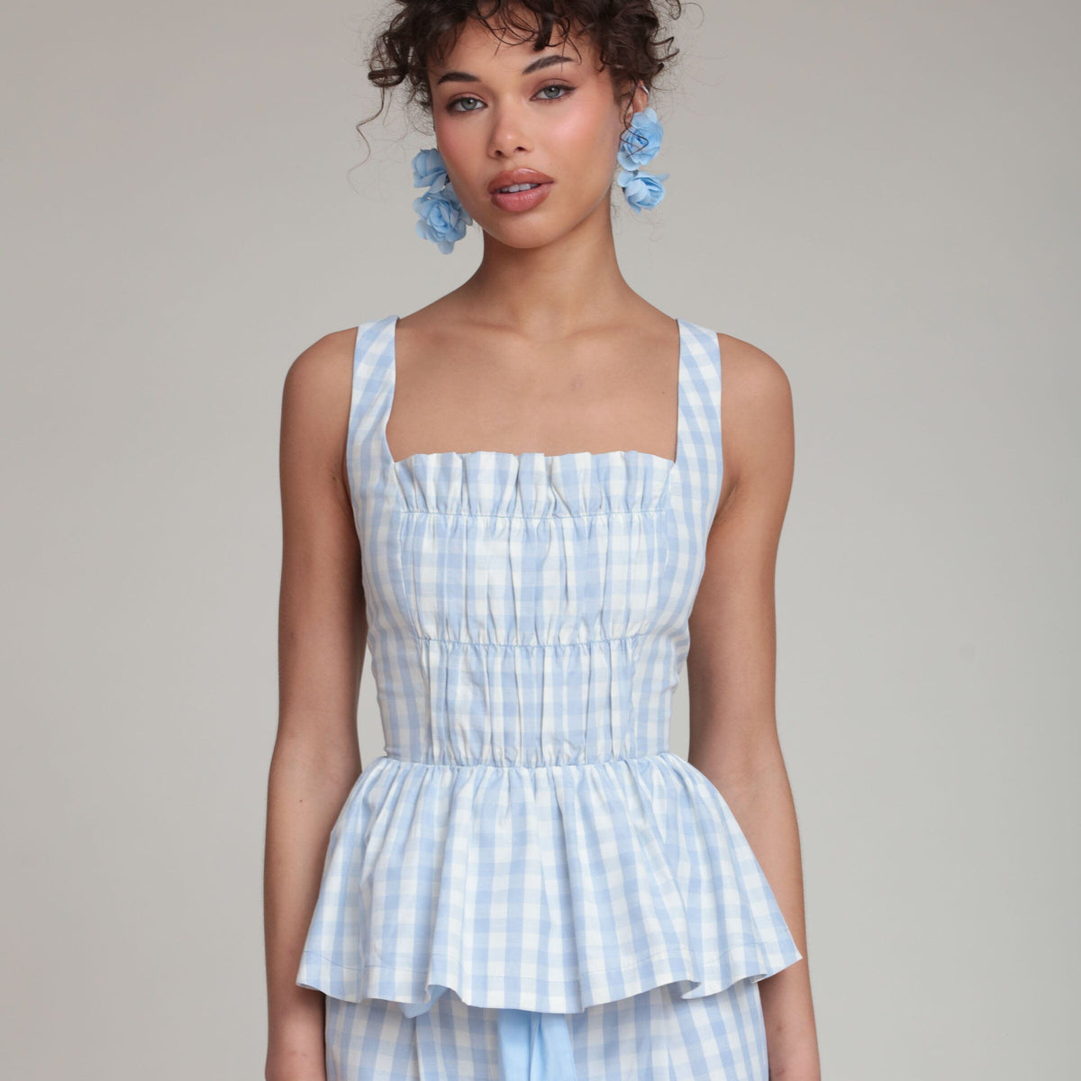 Avec Les Filles Women's Gingham Peplum Top - Blue