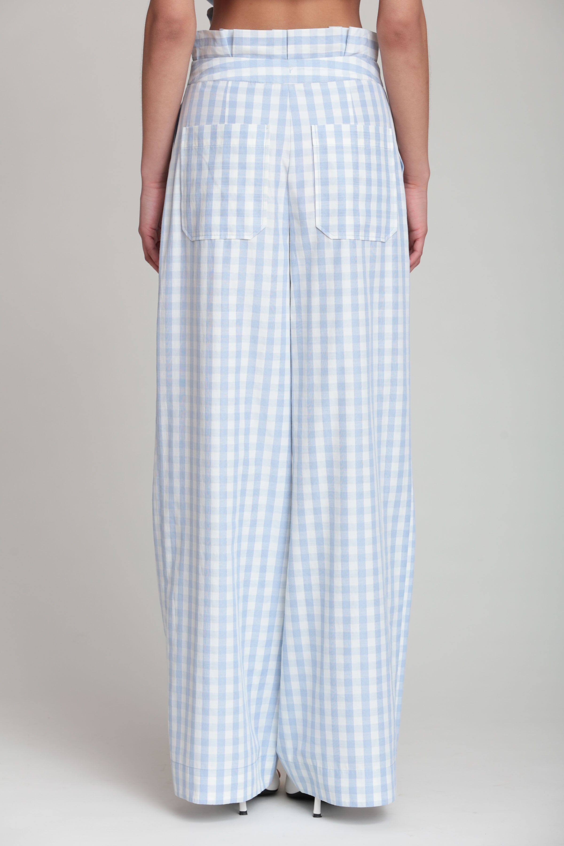 Gingham light blue wide leg pant - Shop designer women's cute wide leg dress pants by Avec Les Filles