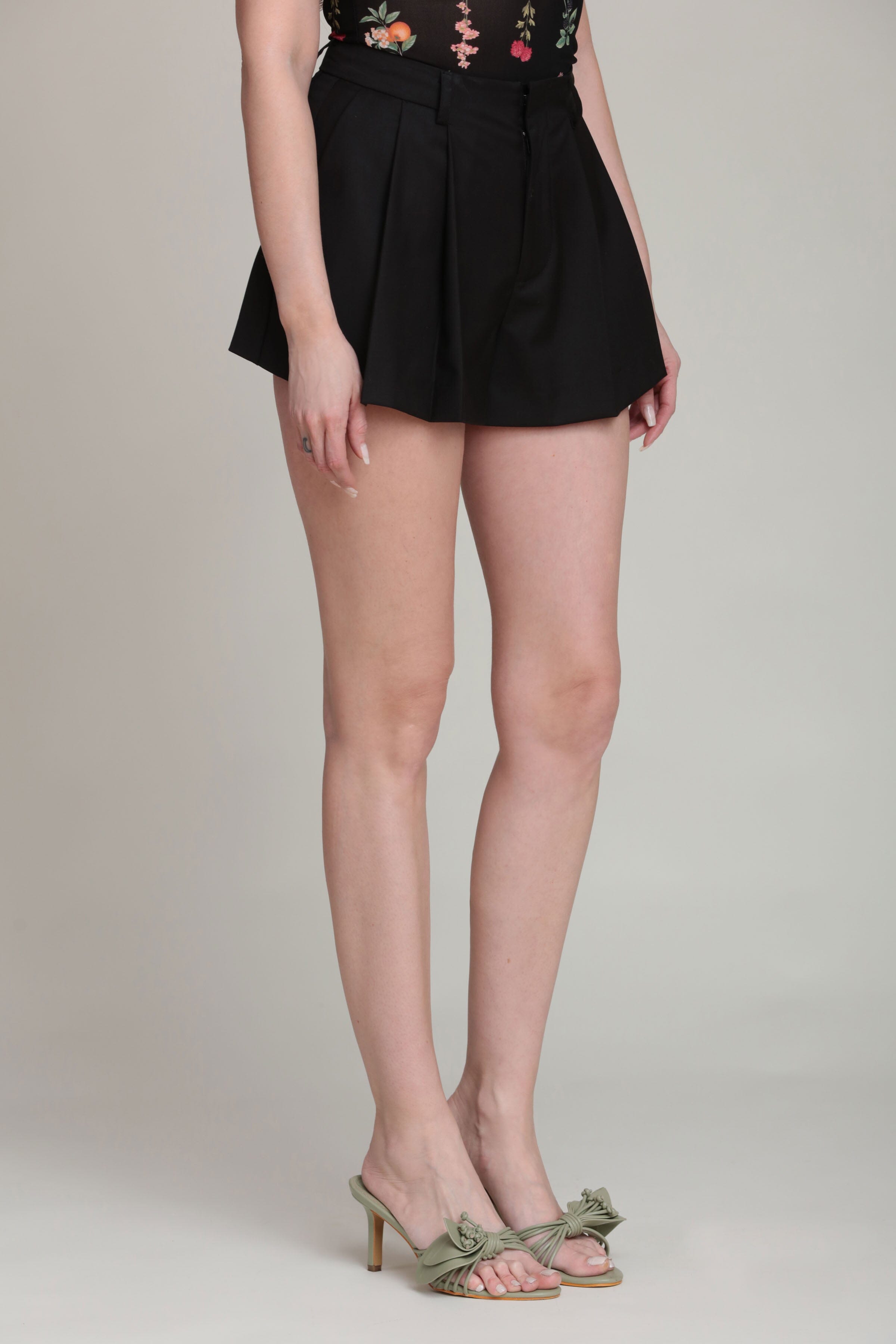 High-rise black pleated shorts with softly flared legs - Shop women's pleated shorts by Avec Les Filles