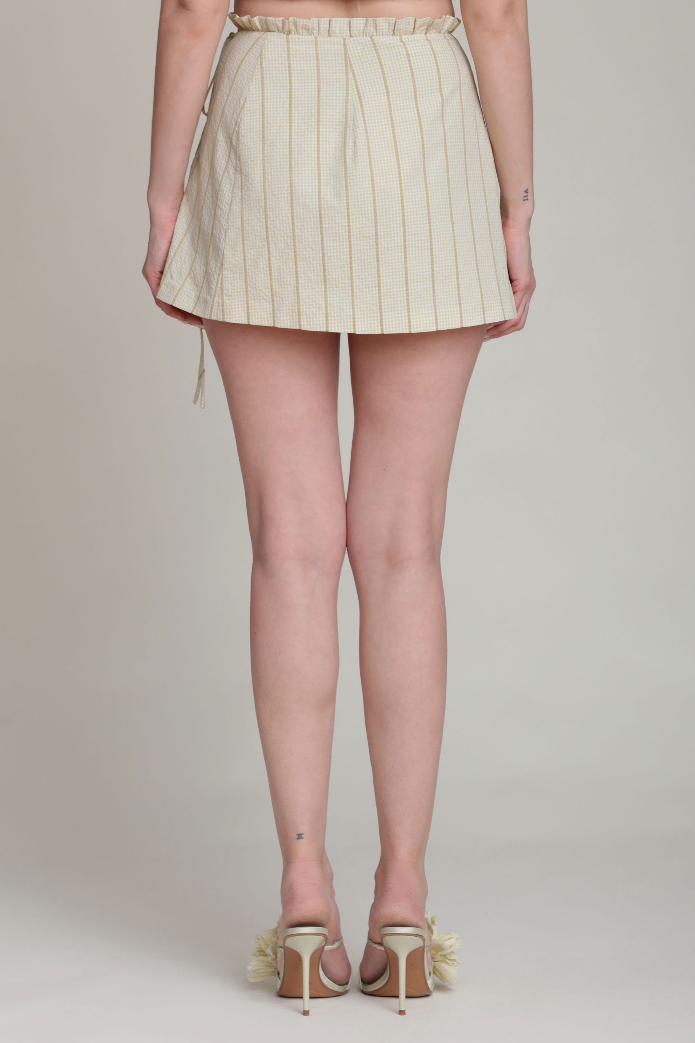 Striped gingham light green pleated mini skirt with adjustable tie - Shop women's cute mini dresses by Avec Les Filles