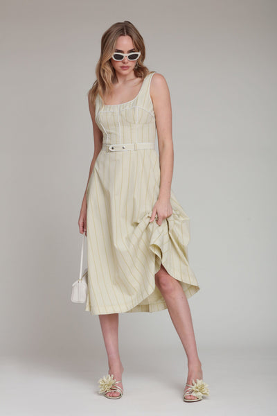 Striped Green Gingham Bustier Midi Dress