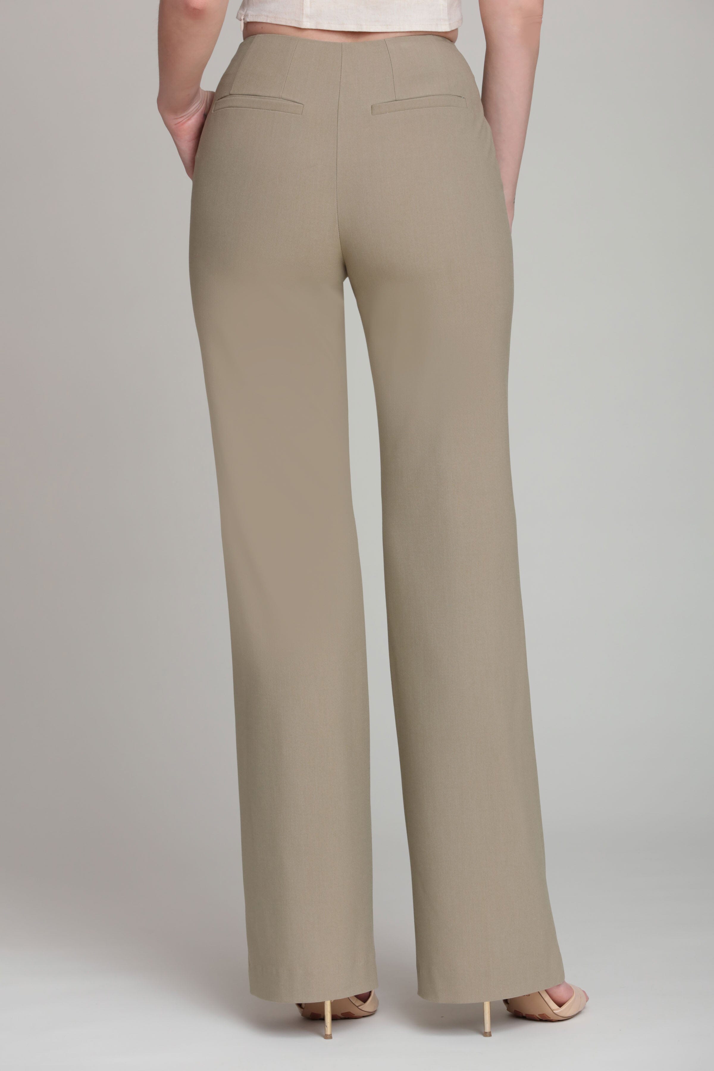 Asymmetric waist-tailored beige trousers - Shop designer women's cute trousers pants by Avec Les Filles