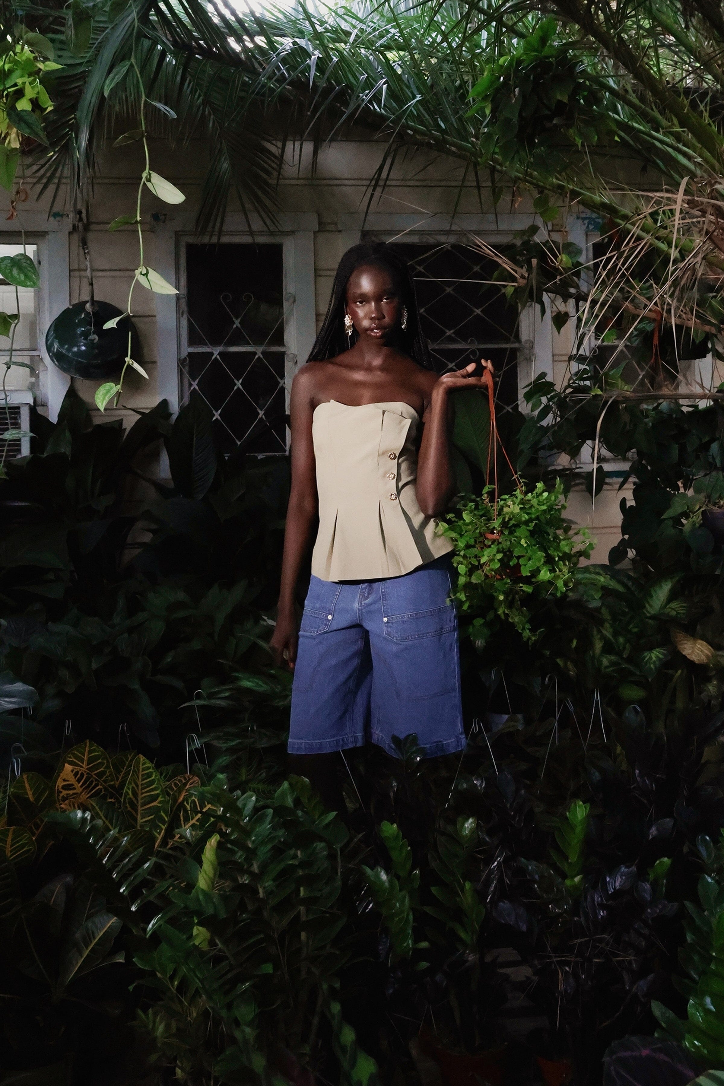 Sage green bustier peplum top with front pleats - Shop designer peplum tops for women by Avec Les Filles