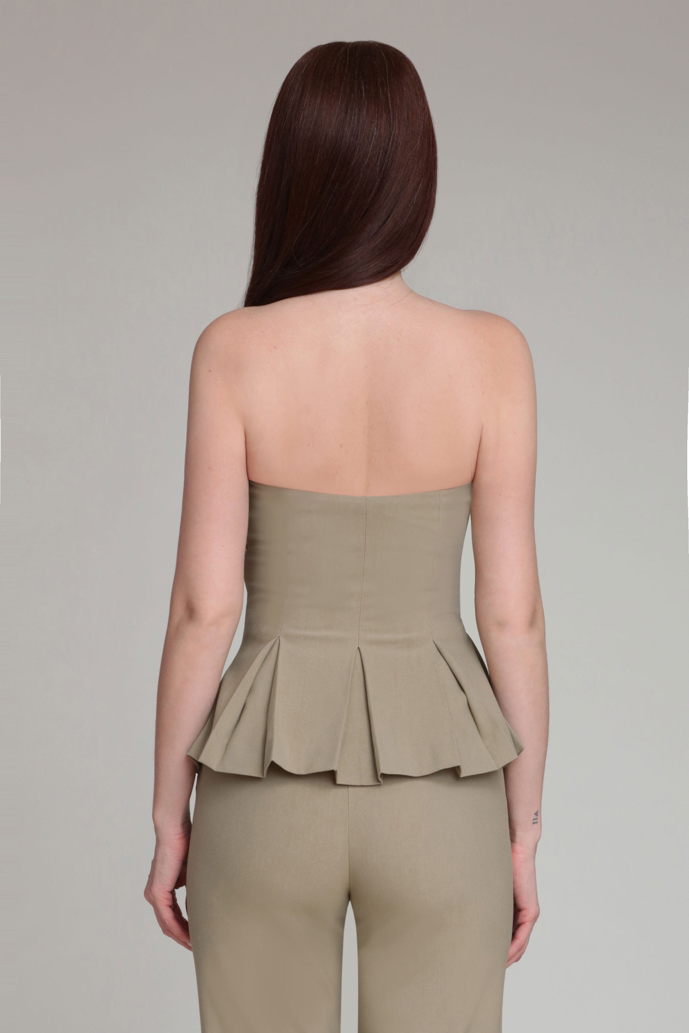 Pleated Bustier Sage Green Peplum Top