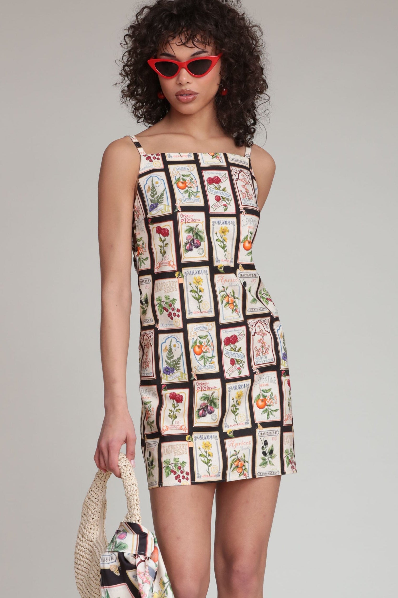 Avec Les Filles Women's Botanical-Print Square-Neck Mini Dress - Black Seed Packets - Size 4 Avec Les Filles Women's Botanical-Print Square-Neck Mini Dress - Black Seed Packets - Size 4