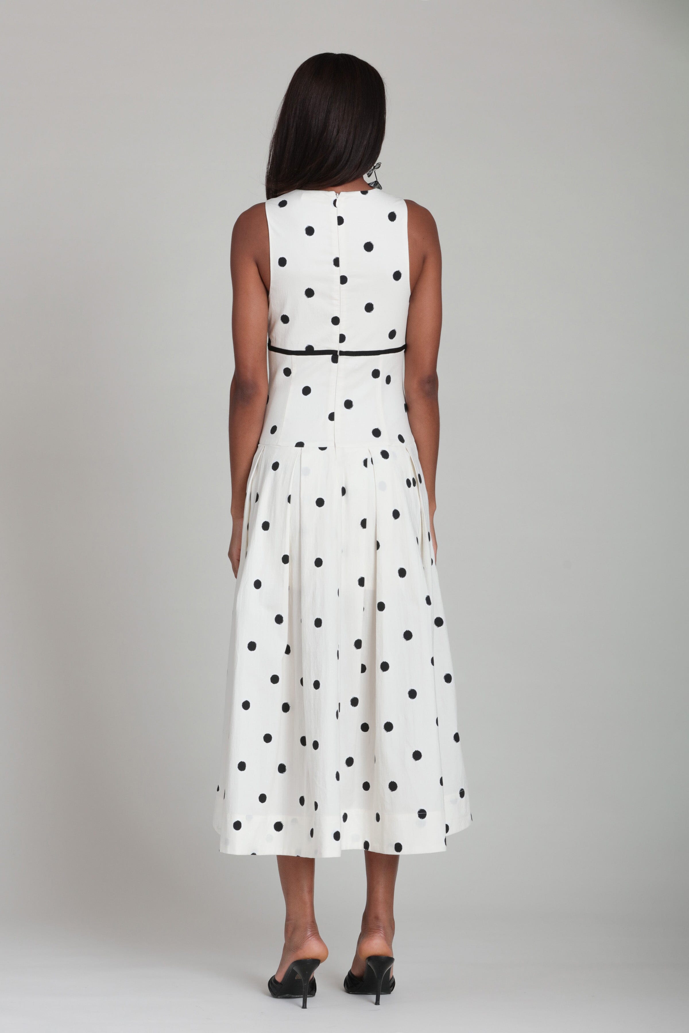 Stretch Cotton Sleeveless Polka Dot Midi Dress Stretch Cotton Sleeveless Polka Dot Midi Dress