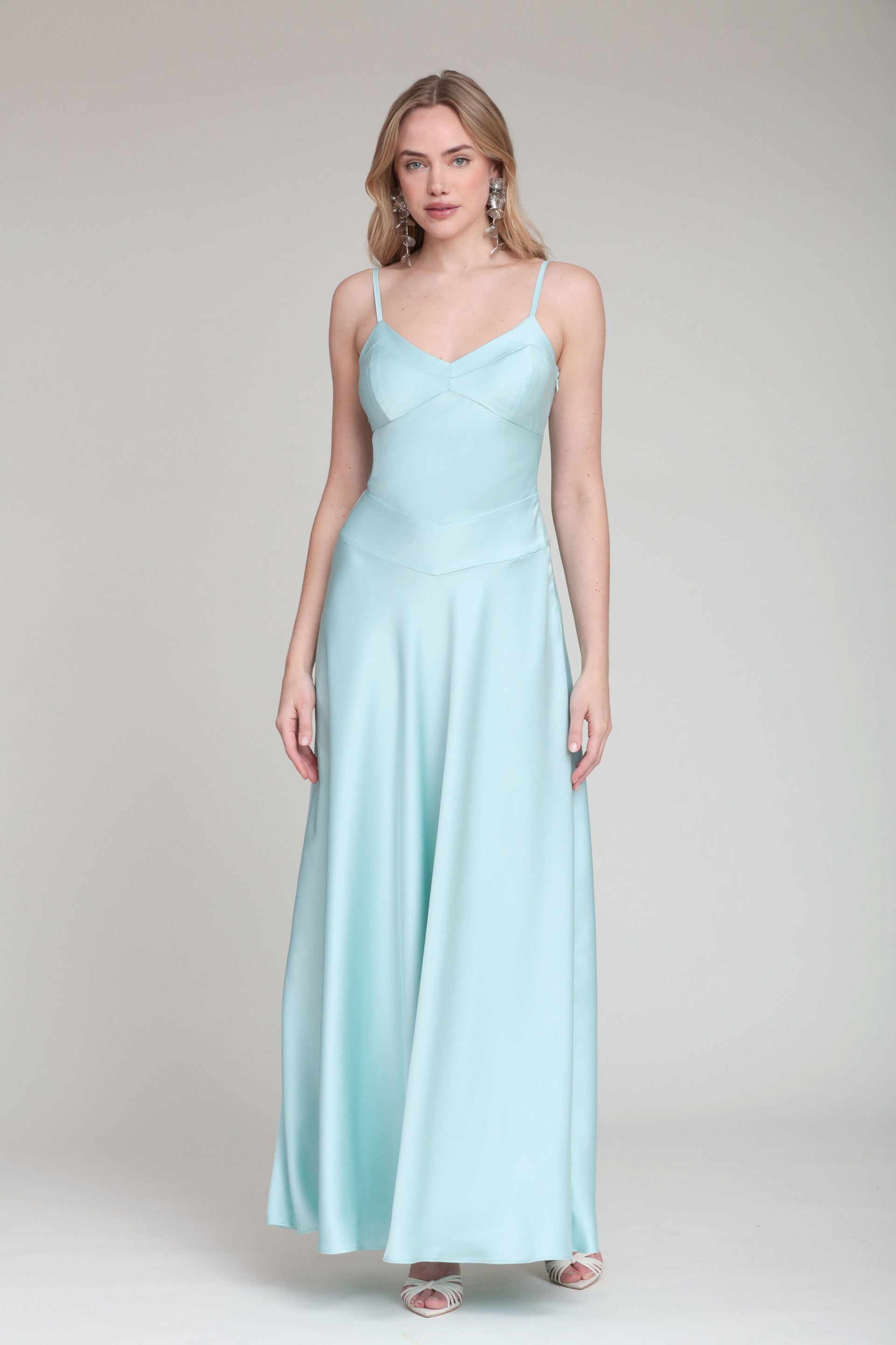 Avec Les Filles Women's V-Neck Laced-Up Bias Cut Gown Dress - Aqua - Size 8